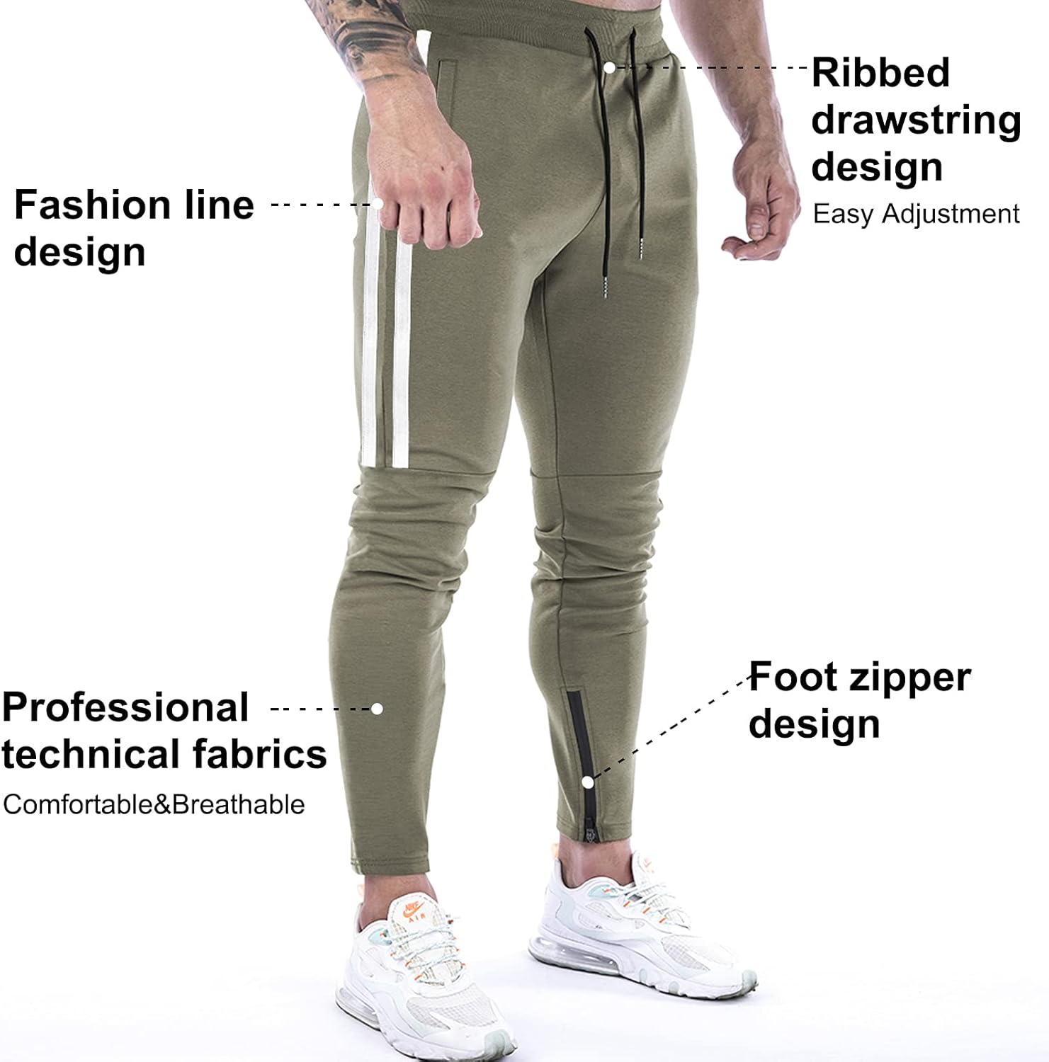 Thumbnail 4 de Suwangi Pantaloni Tuta Uomo Palestra Slim Fit a Righe con Tasche Zip