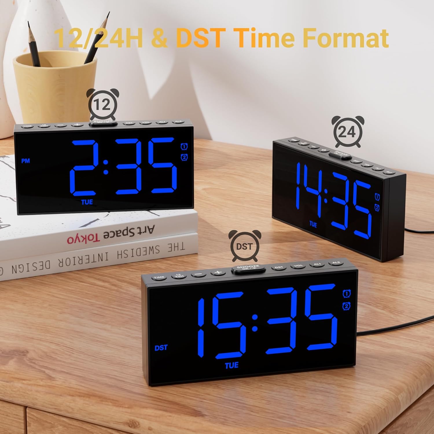 Thumbnail 4 de Mesqool Reloj Despertador Digital Azul con Carga USB y Funciones