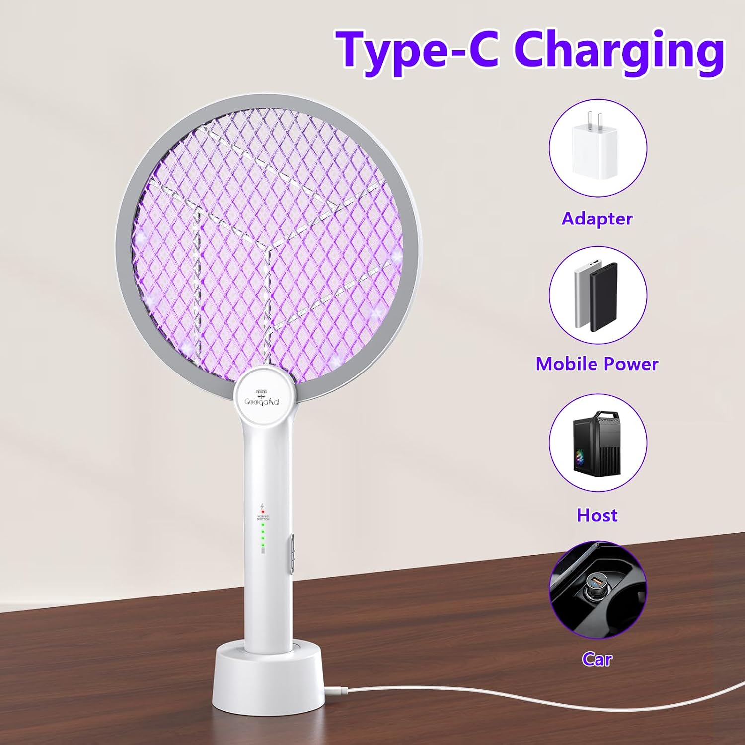 Thumbnail 6 de GooQand Electric Fly Swatter 4000V Power — USB-C Rechargeable, 2-Mode Bug Zapper with 3-Layer Mesh