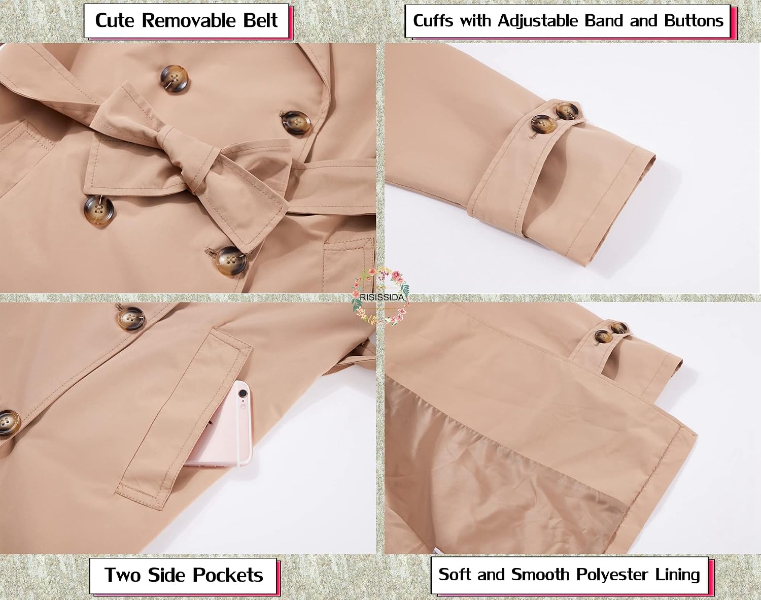 Detalle de RISISSIDA Women's Trench Coat, Polyester