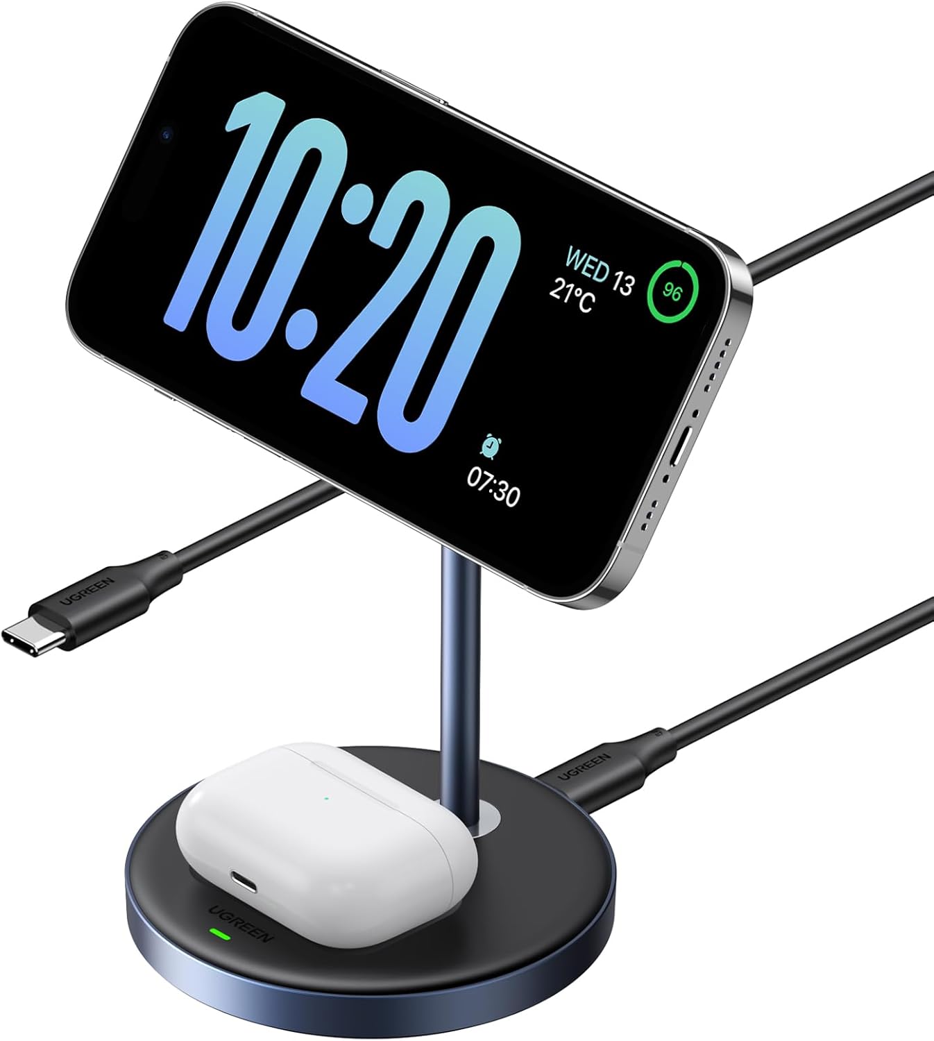 Detalle de UGREEN MagFlow Chargeur Induction iPhone 2 en 1 MagSafe – station magnétique
