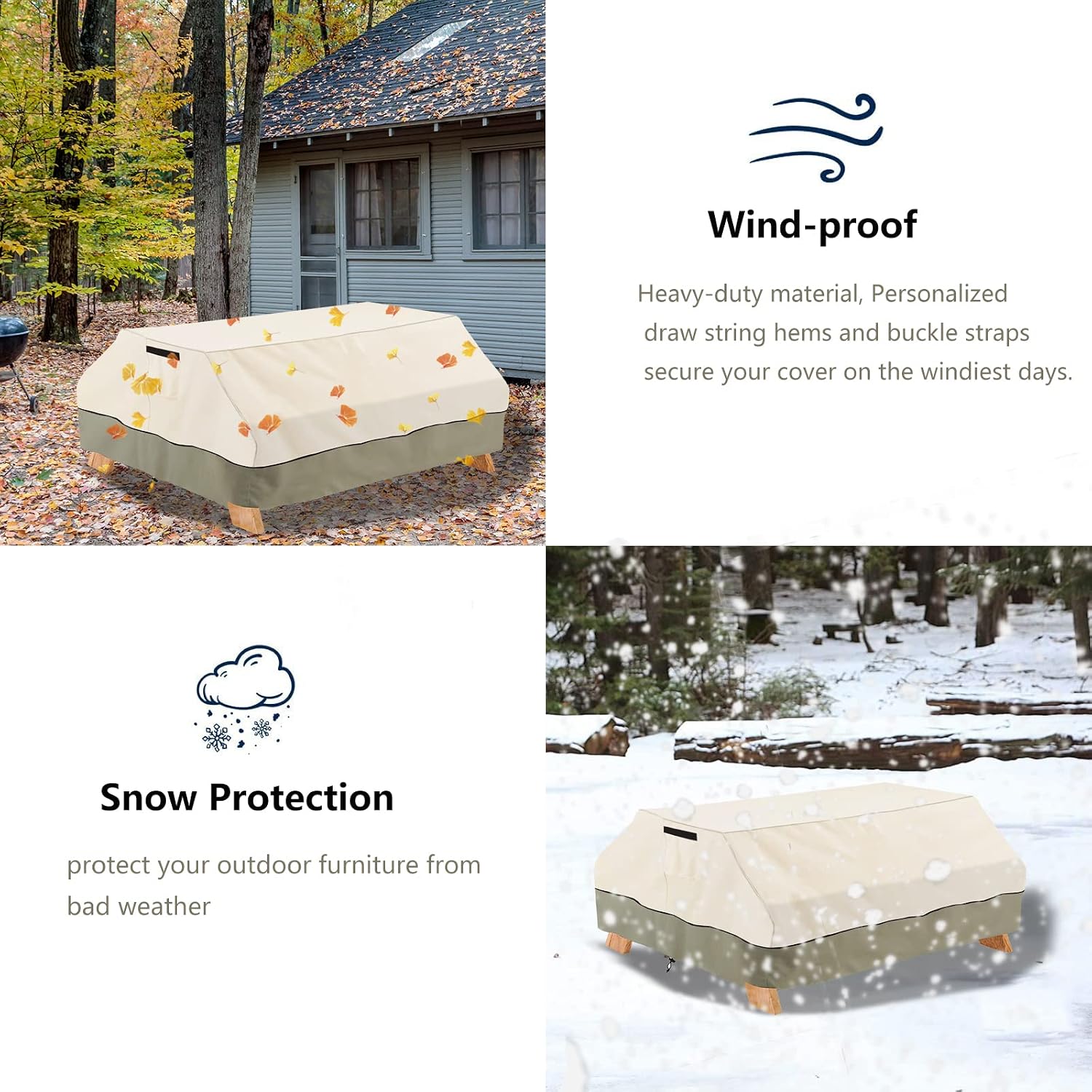 Detalle de Bitubi YCZZ-1003-MB-72 Picnic Table Cover, 600D Oxford, Beige, 70/72-Inch