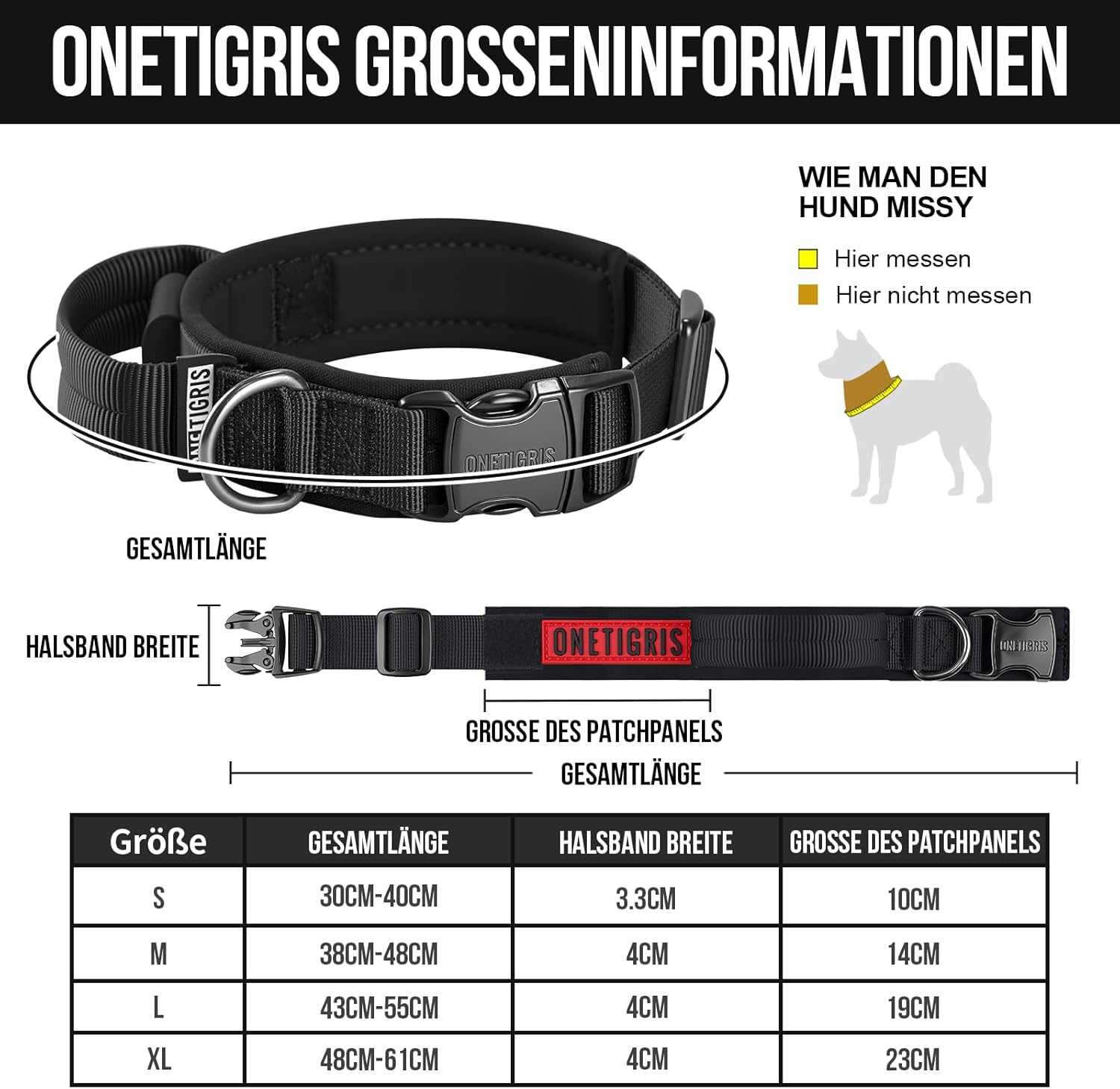 Thumbnail 1 de OneTigris Hundehalsband mit Metallschnalle – dickes Nylonband mit Polster (Schwarz, L)