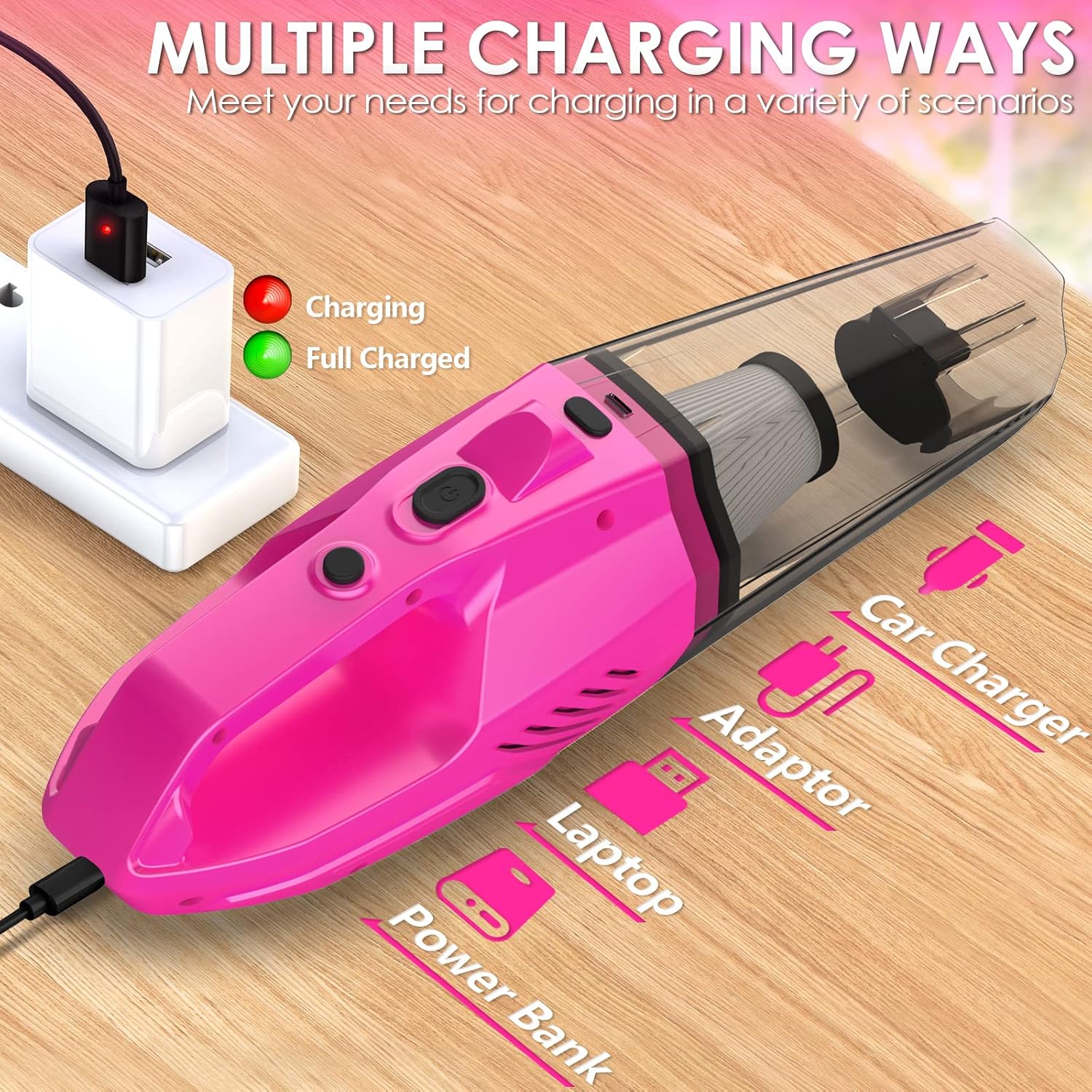 Thumbnail 1 de THINKWORK Car Detailing Kit Interior Cleaner with 8000PA Cordless Pink Handheld Vacuum