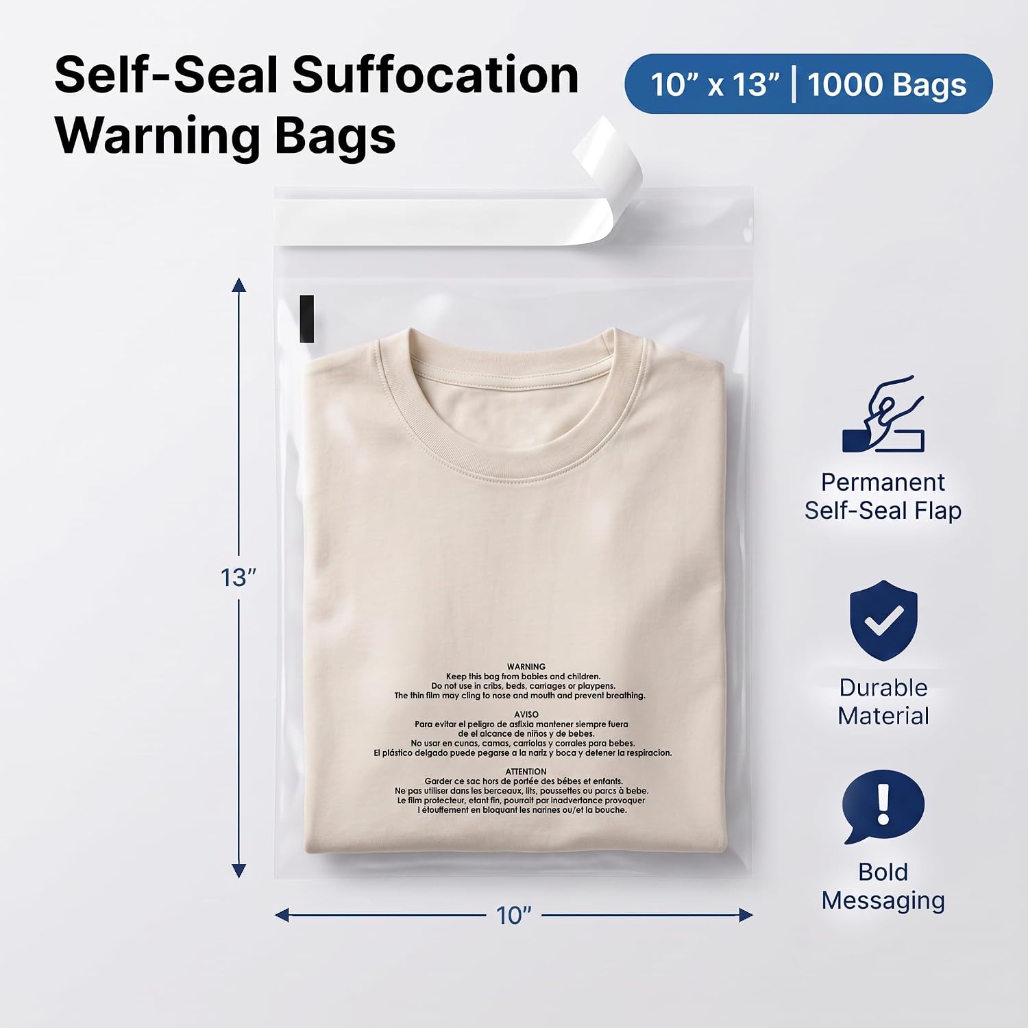 Detalle 2 de Spartan Industrial SFW-Bag Clear Poly Bags, 10 x 13 Inches, 1.5 Mil, 1,000 Count