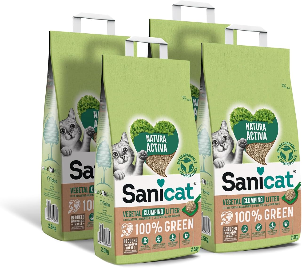Detalle de Sanicat Lettiera vegetale agglomerante Natura Activa 100% Green — 4 confezioni da 2,5 kg