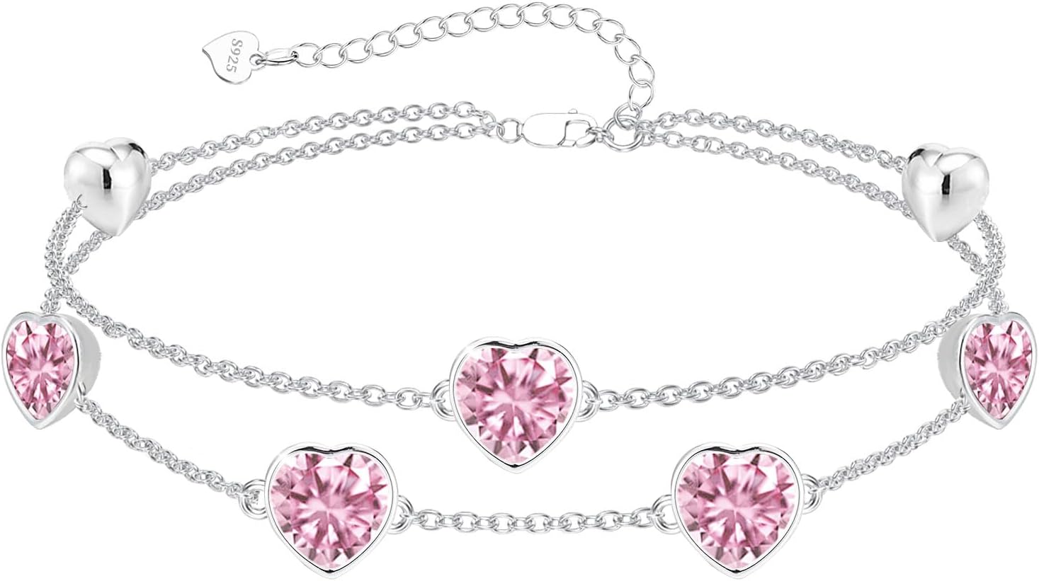 Thumbnail 6 de Miss Chipmunk Geburtsstein Armband 925er Sterlingsilber – Herz-Doppelarmband mit Geburtsstein