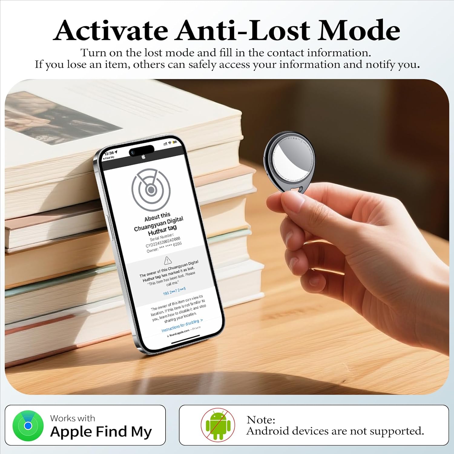 Thumbnail 5 de QCOQ Air Tracker Tags 4 pezzi Smart Tracker Bluetooth per Apple Dov’è, con allarme fino a 100 dB e batteria sostituibile