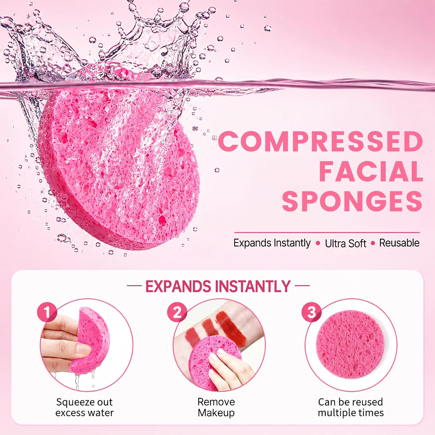 Detalle de derloyo 100-Count Compressed Facial Sponges, Pink Natural Cellulose