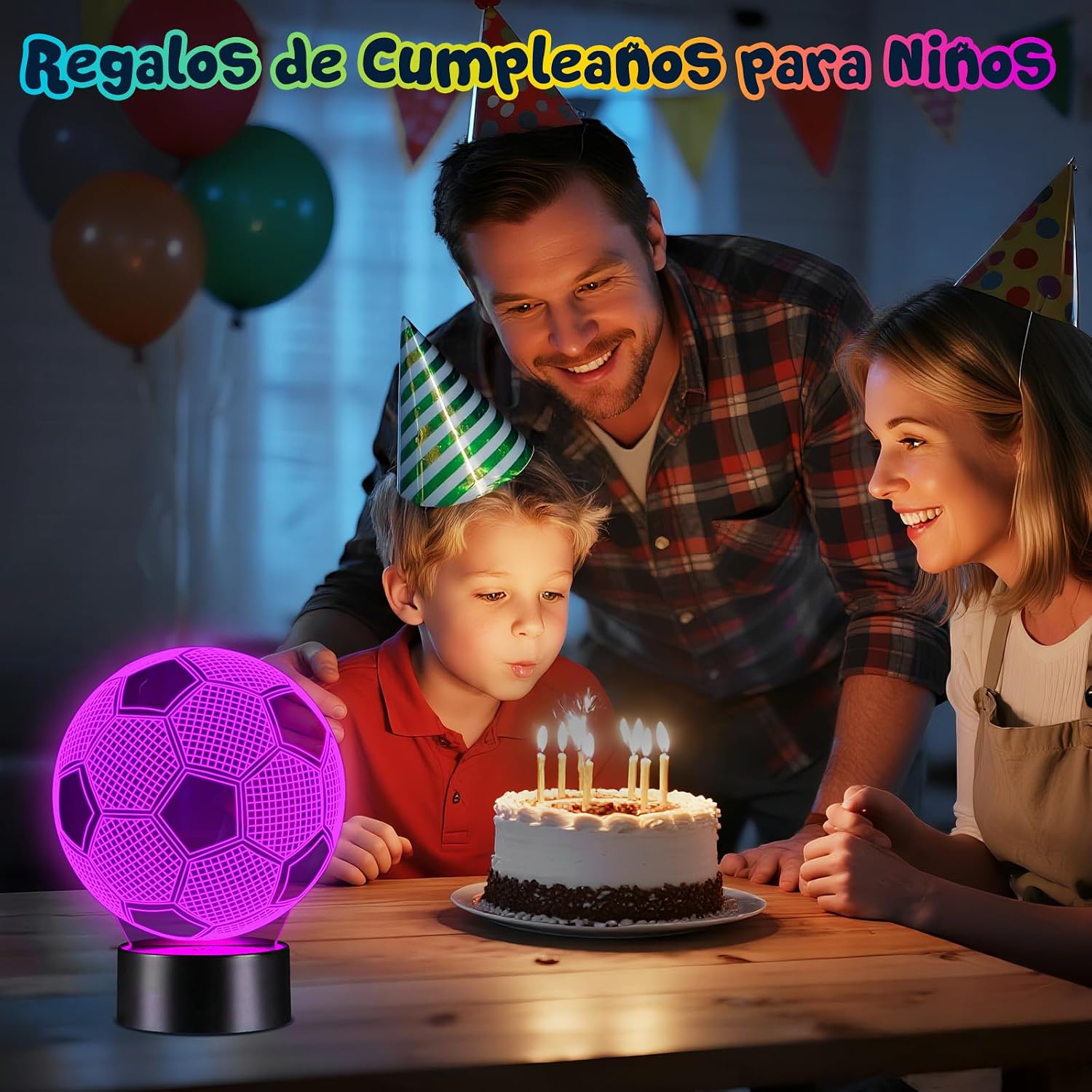 Thumbnail 6 de Linkax Luz Nocturna 3D Fútbol Infantil: Ilusión Óptica, 16 Colores y Control Remoto