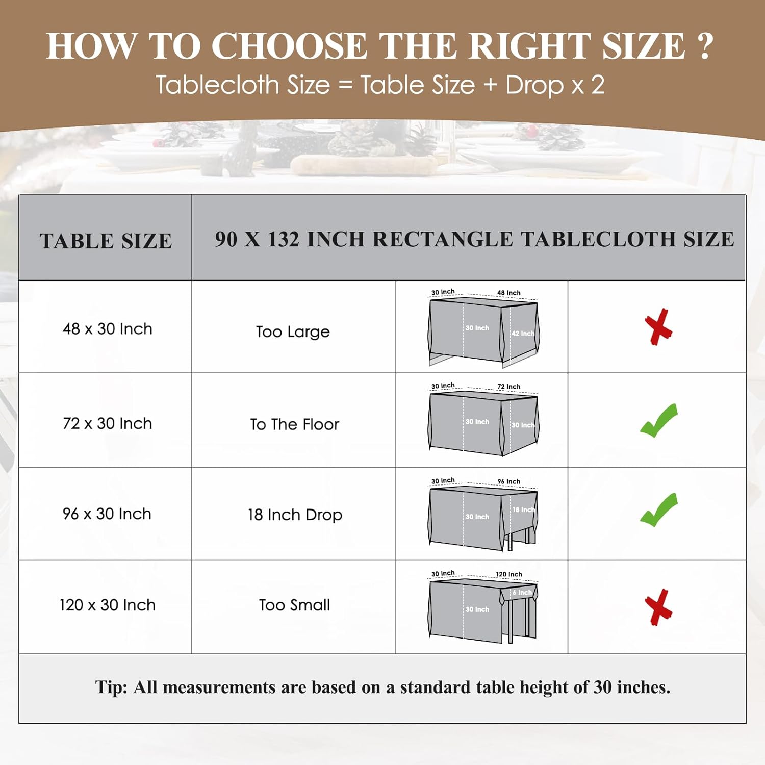 Detalle de Aocoz 90x132 Inch Rectangular Tablecloth – 2 Pack, White, Polyester, Stain-Resistant & Washable