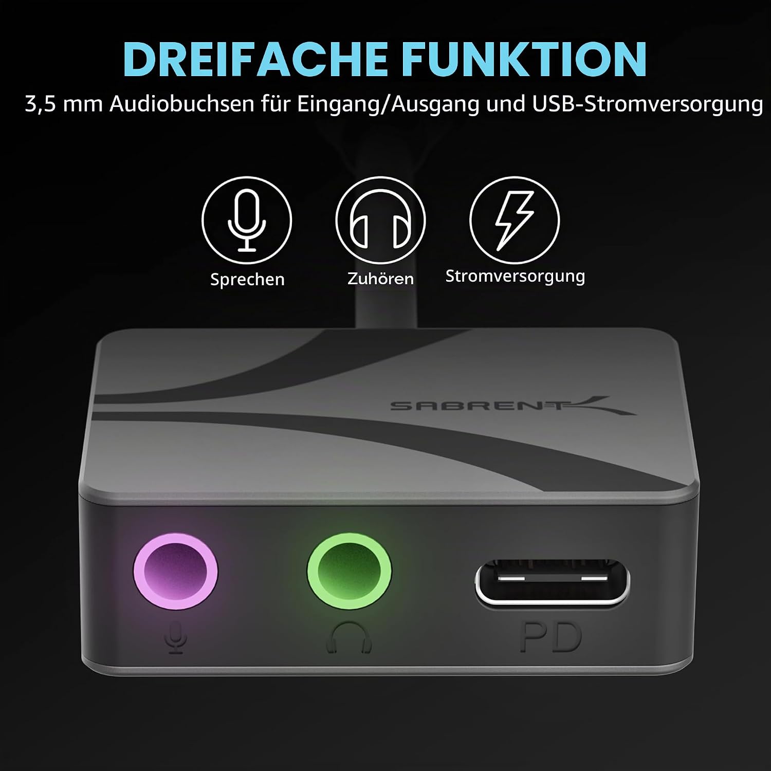 Detalle de SABRENT USB-C Audio Adapter 24-Bit 96 kHz