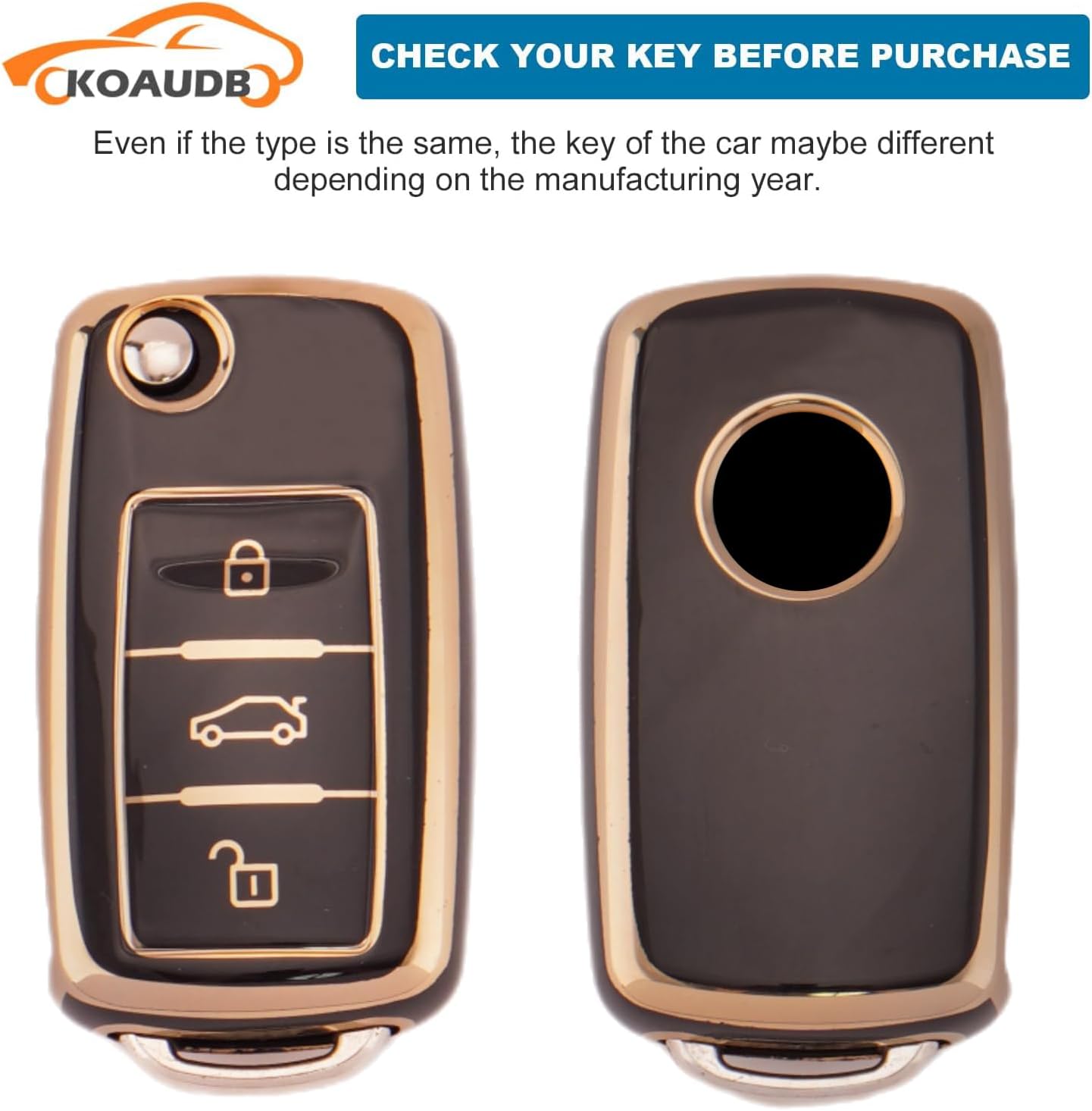 Thumbnail 1 de Koaudb 3-Buttons Key Fob Cover for VW: Passat, Golf, Polo, Beetle, Jetta, Touran, Eos, Scirocco