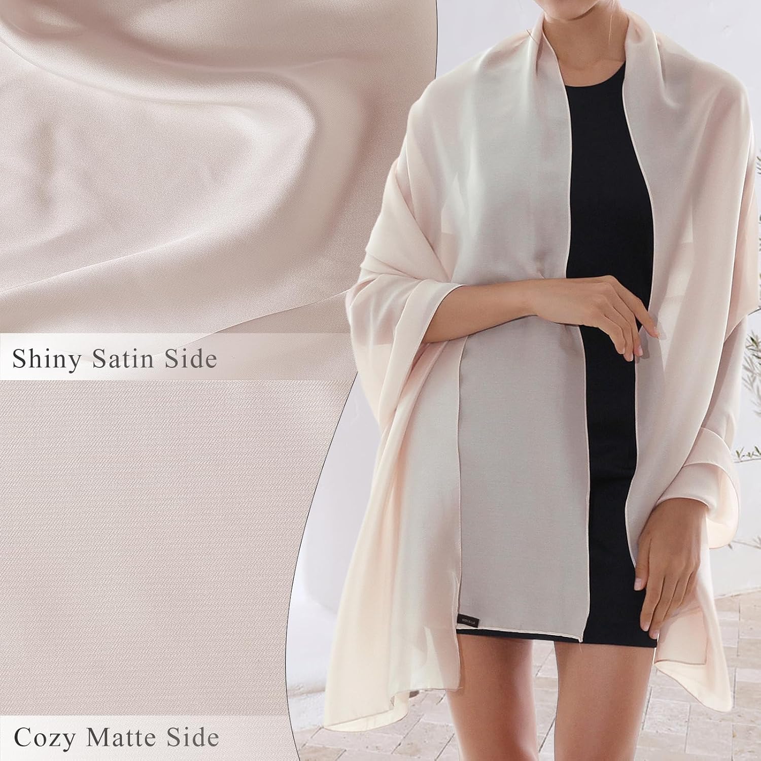 Thumbnail 4 de RIIQIICHY Foulard Sciarpa Seta Donna Beige: leggerezza elegante per cerimonie e sera