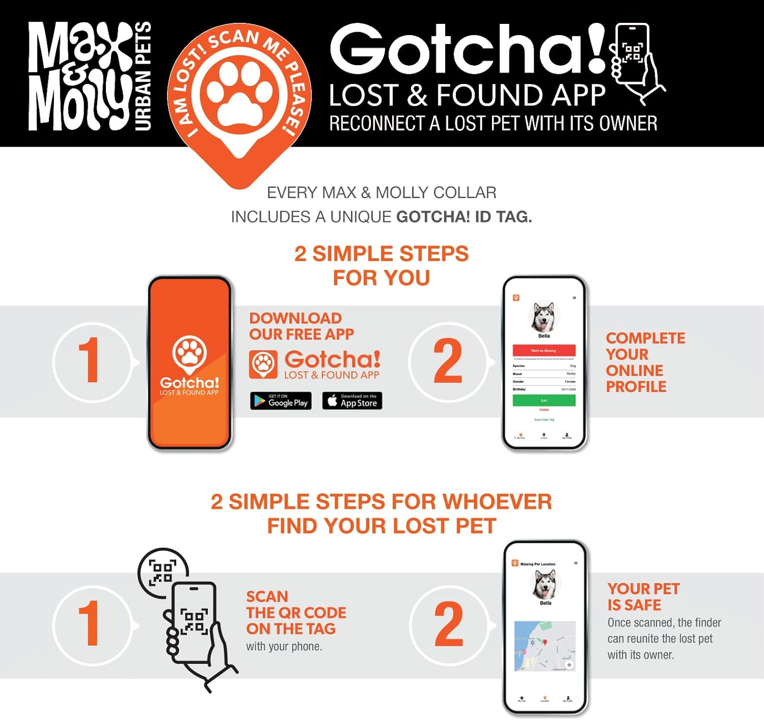 Detalle de Max & Molly Gotcha! Smart ID Hundehalsband Magical (mit QR-Code), M