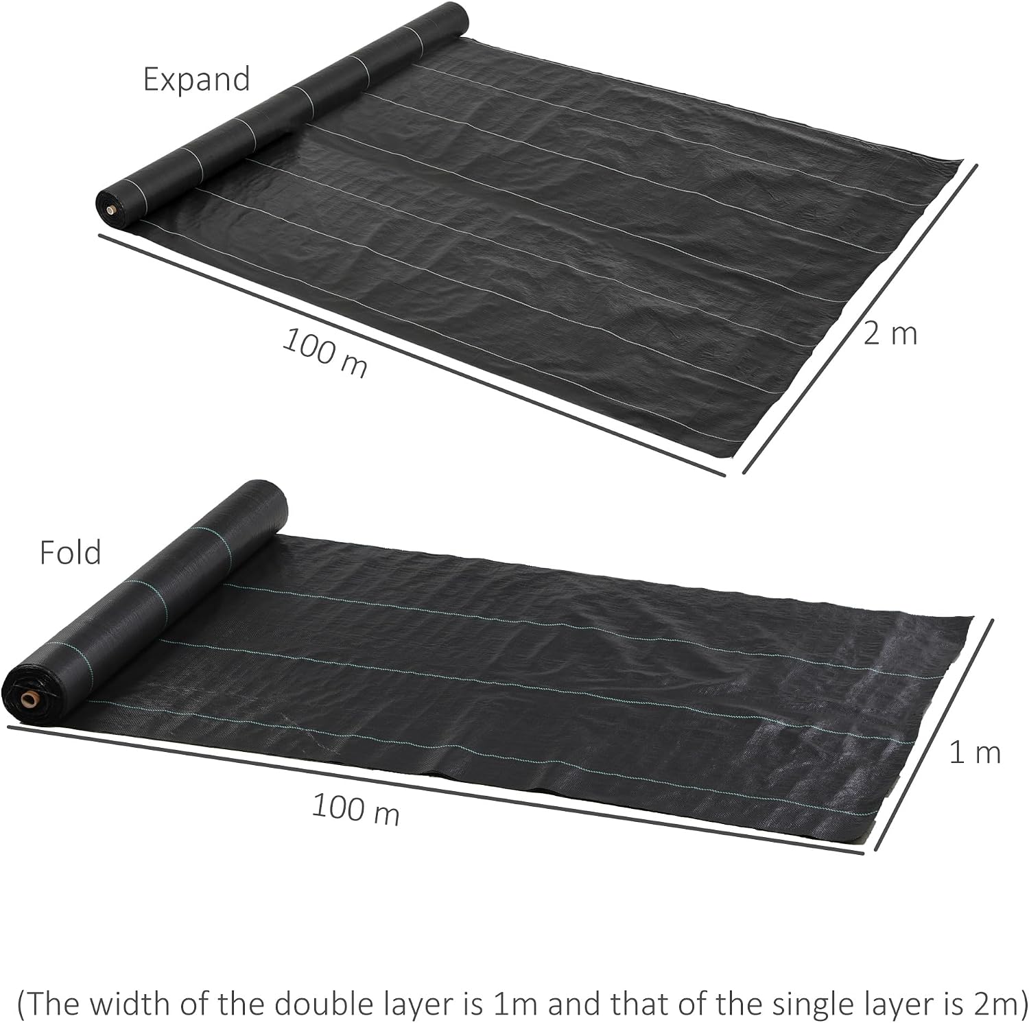 Thumbnail 6 de Outsunny 845-913V04BK mulchdoek 100 x 2 m in PP, 60 g/m²