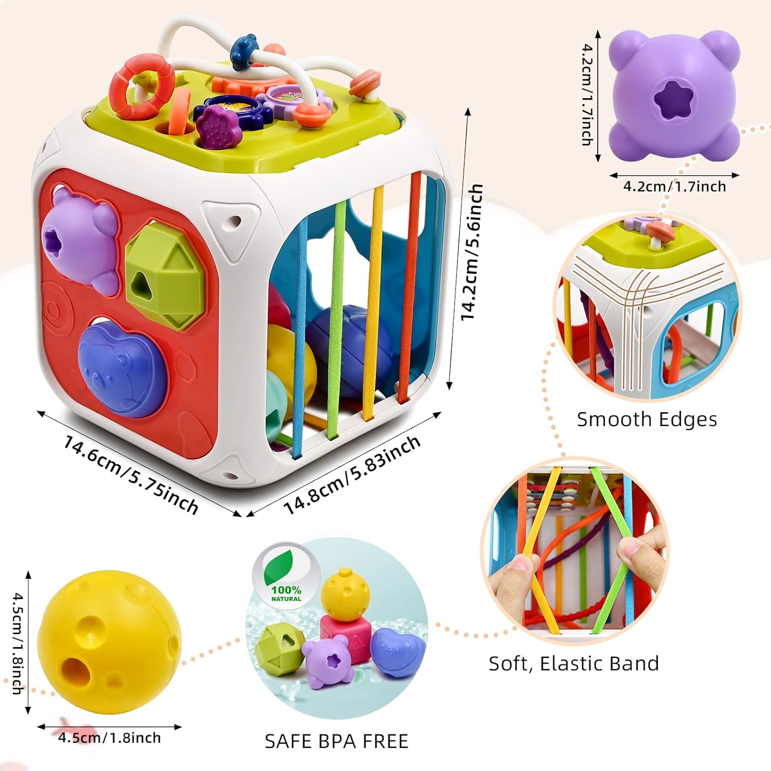Detalle 2 de Spielzeug ab 1,5 Jahren – Montessori 7‑in‑1 Motorikschleife & Activity Center (Sensorik‑Motorikwürfel)
