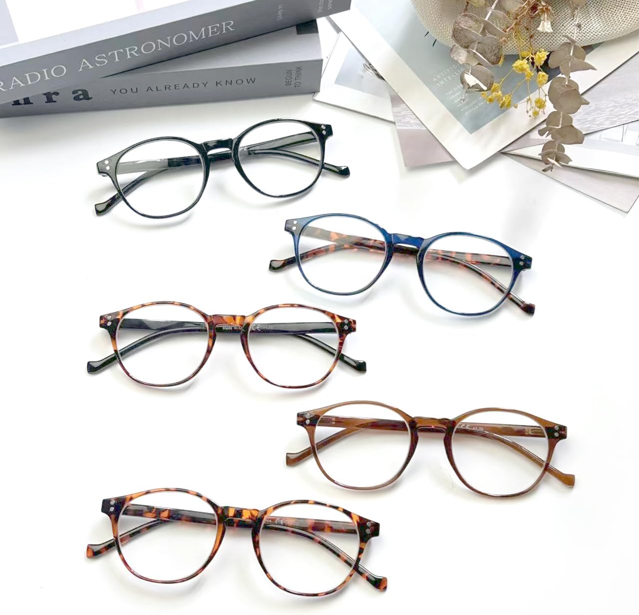 Detalle de NORPERWIS 5 Pairs Reading Glasses: Standard Fit with Spring Hinges (2.75x, 5 Colors) for Men and Women