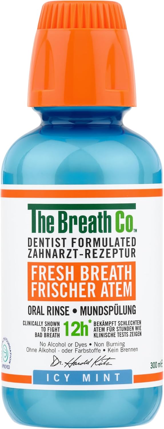 Detalle de The Breath Co. Alcohol Free Mouthwash: Dentist Formulated Rinse for 12 Hours of Fresh Breath (Icy Mint, 500 ml)