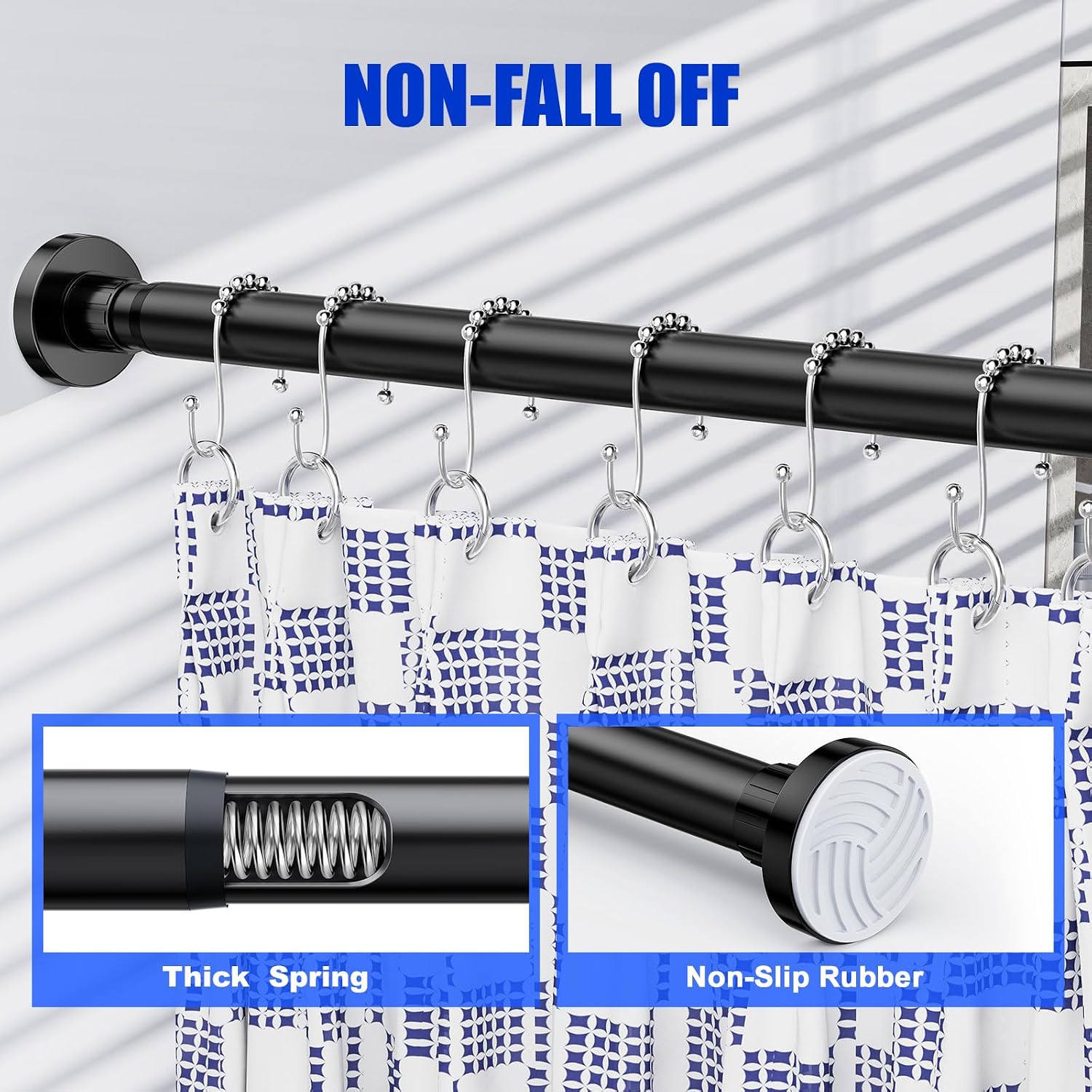 Detalle 2 de Ausemku DG01-Black-32-80 Adjustable Shower Curtain Rod, Black Metal