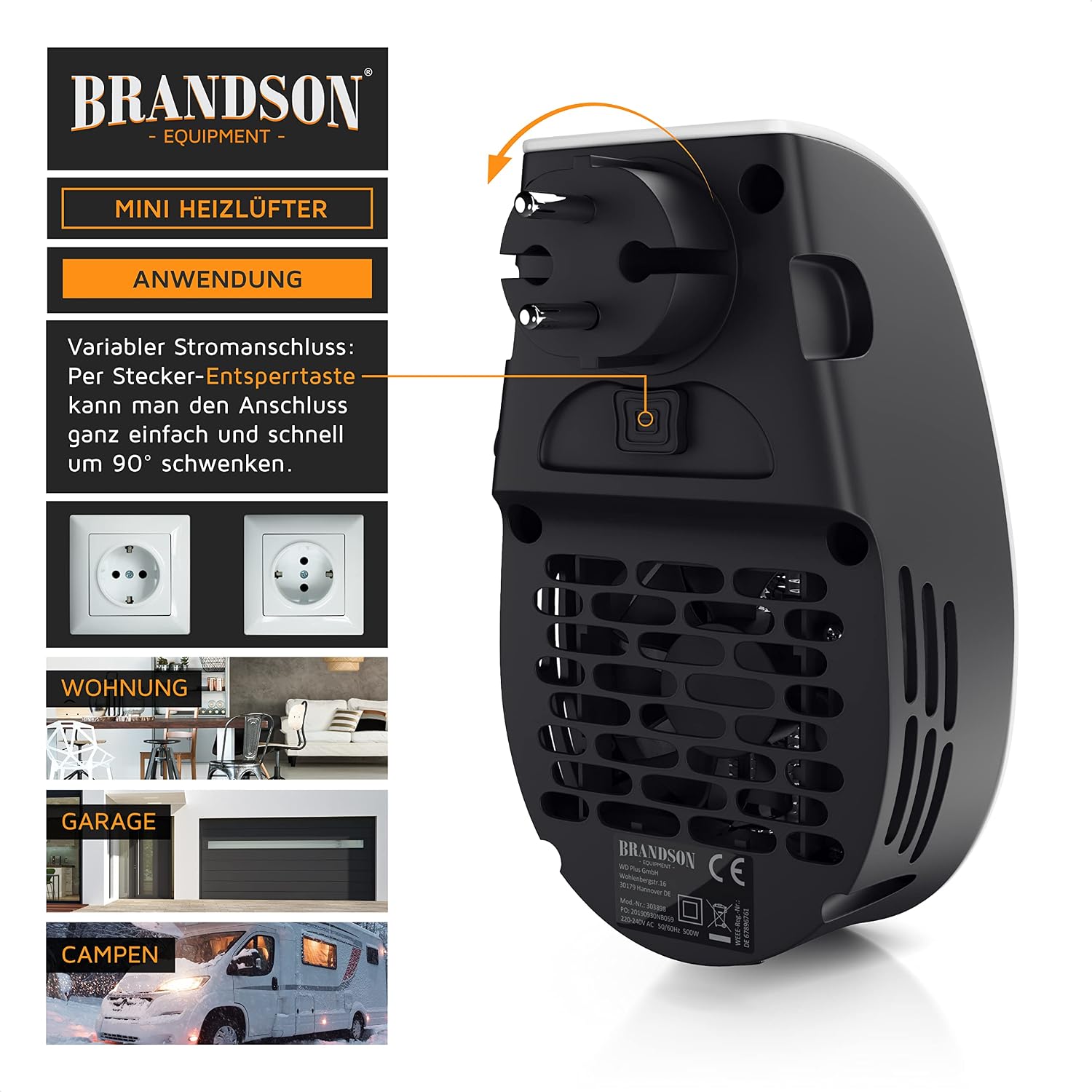Detalle de Brandson Heizlüfter energiesparend leise 500W
