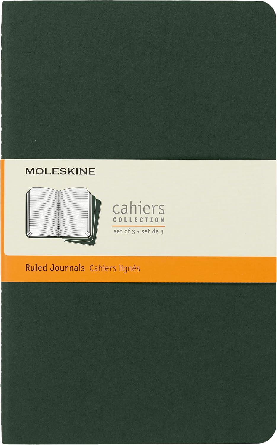 Moleskine Cahier Journal Ensemble de 3 carnets – format Grand, couleur Vert Myrte, pages lignées