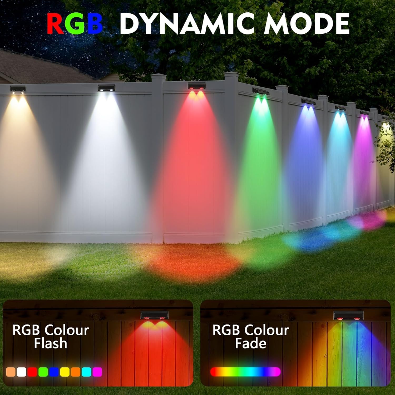 Detalle 2 de sununiny Solar Fence Lights 4-pack RGB garden lights 🌱