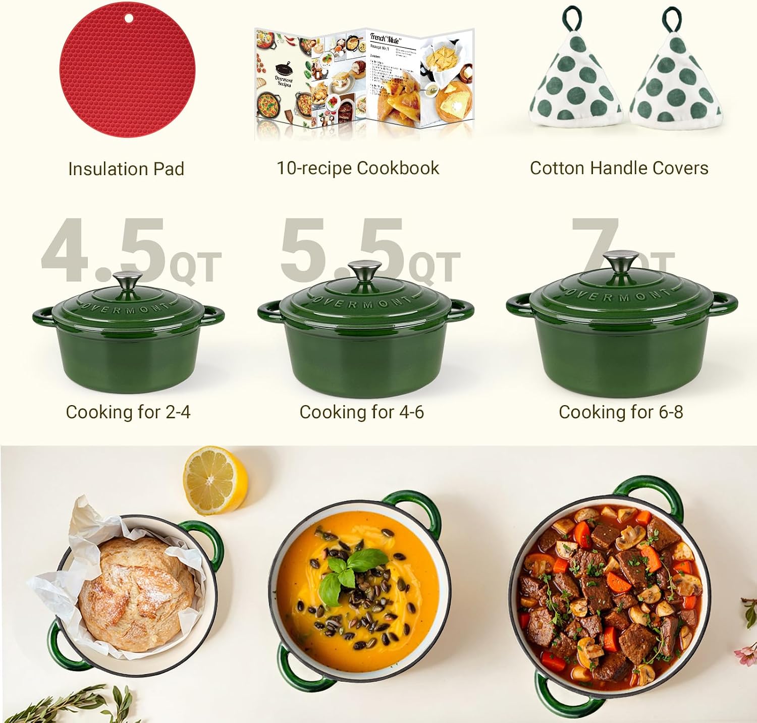 Thumbnail 6 de Overmont 26cm Enamelled Cast Iron Round Casserole with Lid (5.2L) – Green