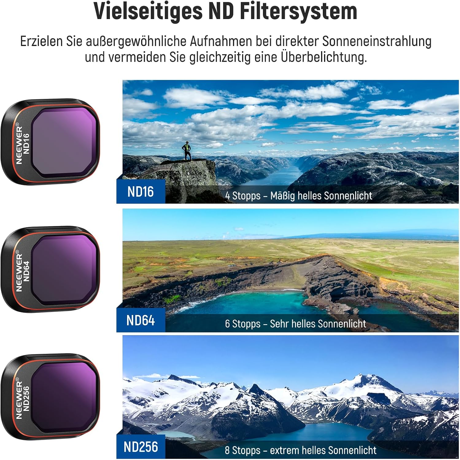 Thumbnail 2 de NEEWER ND- und CPL-Filterset (4er-Pack) für DJI Mini 4 Pro – ND16/ND64/ND256 & CPL Polarisationsfilter