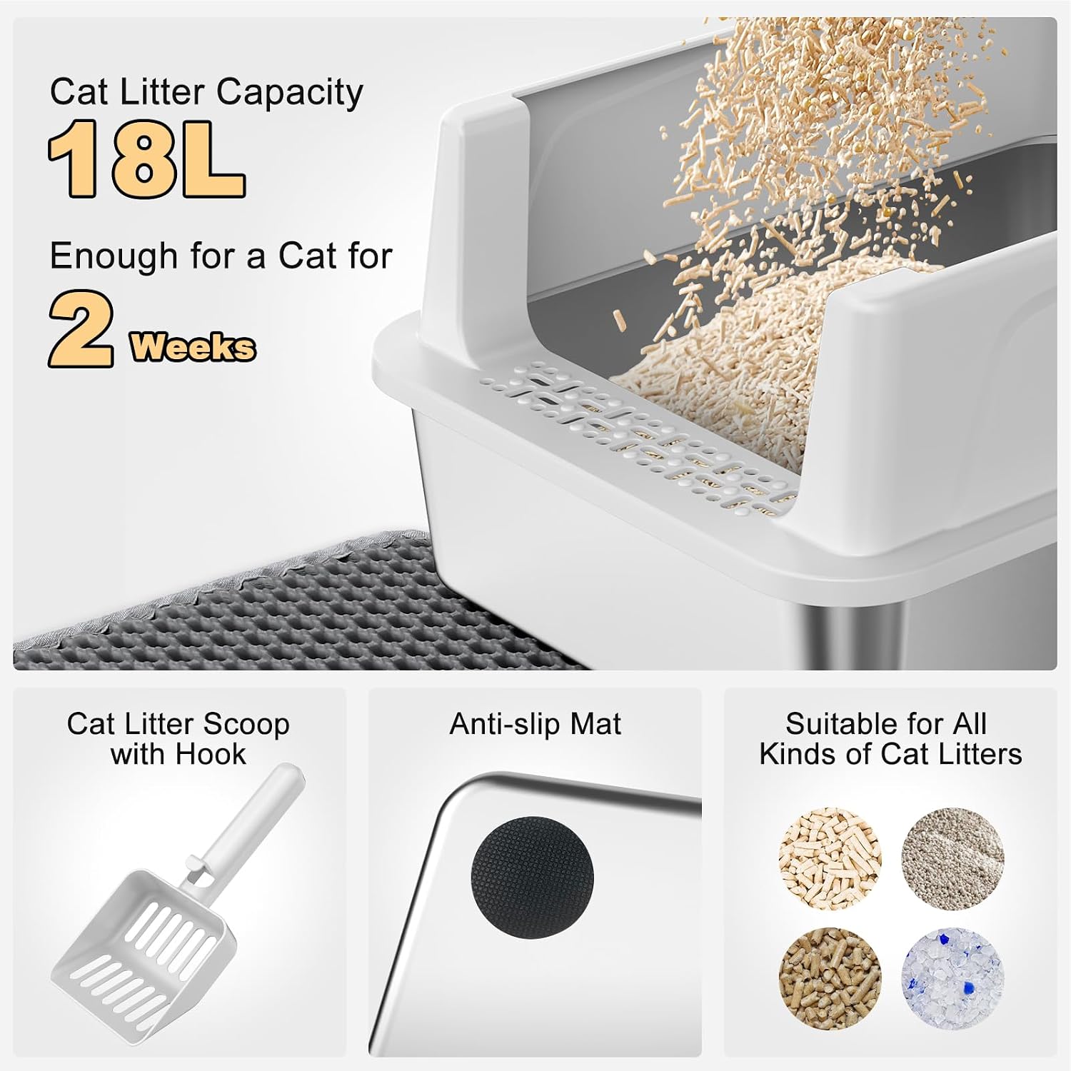 Thumbnail 6 de FURTIME Stainless Steel Cat Litter Box