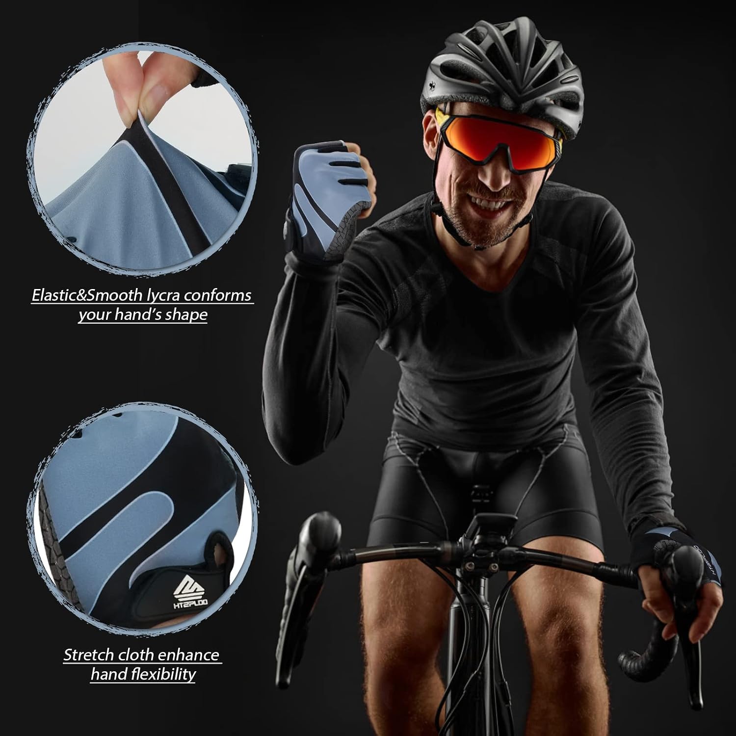 Detalle 2 de HTZPLOO Bike Gloves for Men and Women with Anti-Slip Padding and Shock Absorption