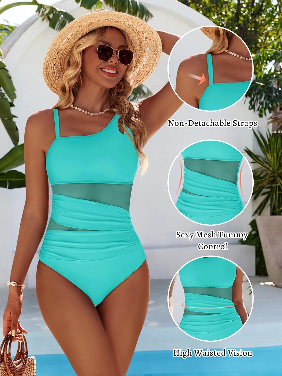 Thumbnail 4 de Dridreo Mesh Ruched Tummy Control One-Piece Swimsuit for Women