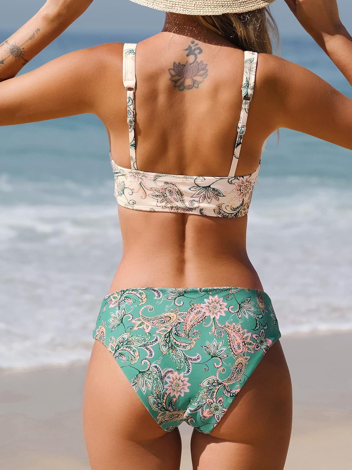 Thumbnail 4 de CUPSHE Ensemble bikini deux pièces pour femme – Col en V profond, auto-noué, motif cachemire, réversible – Taille moyenne