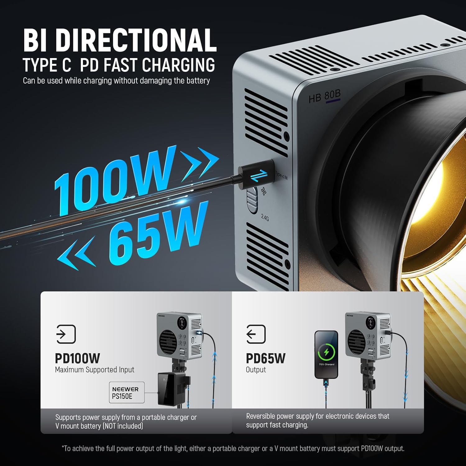 Thumbnail 5 de NEEWER HB80B 80W LED Videolicht mit 72Wh Akku, 2700–6500K & 2,4G/APP-Steuerung