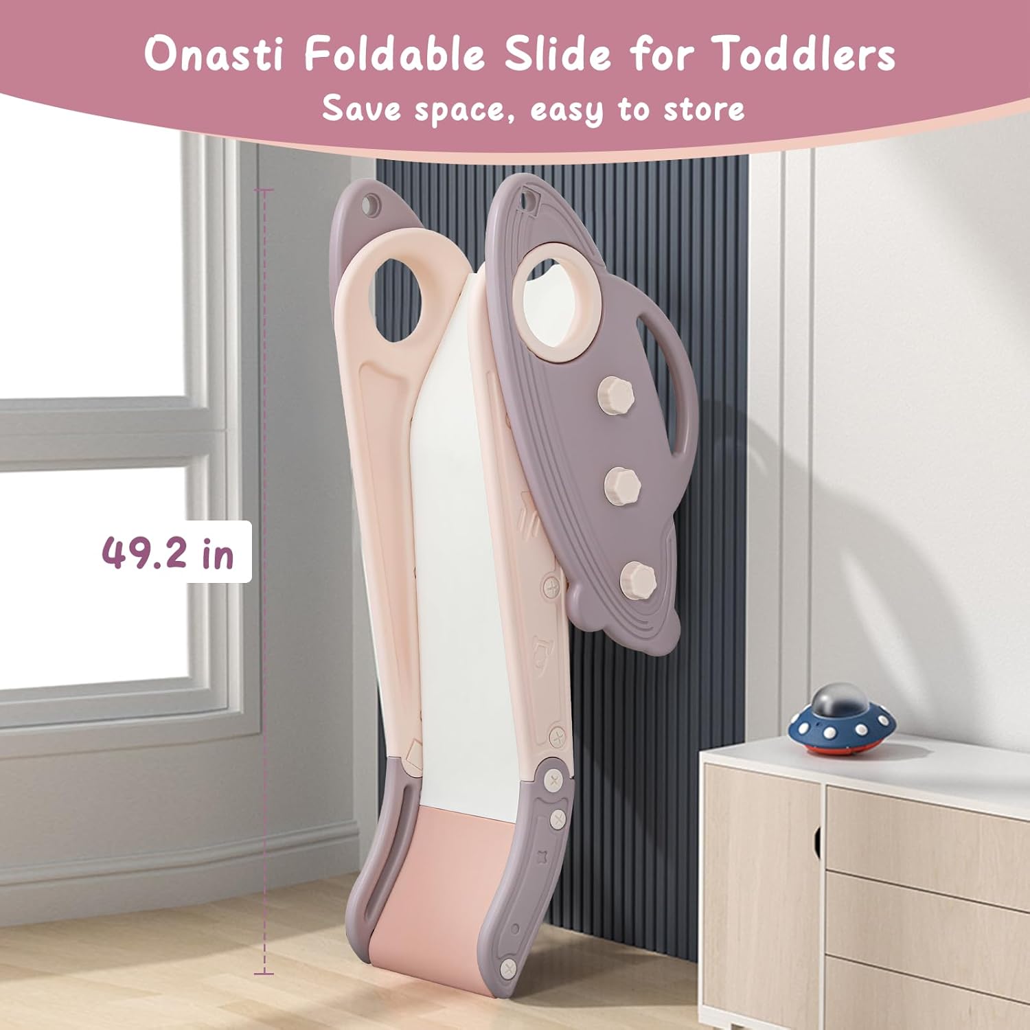 Detalle de Onasti Kids Slide for Toddlers: Freestanding, Foldable Indoor/Outdoor Playset with Climber, Basketball Hoop & Ring Toss (Pink)