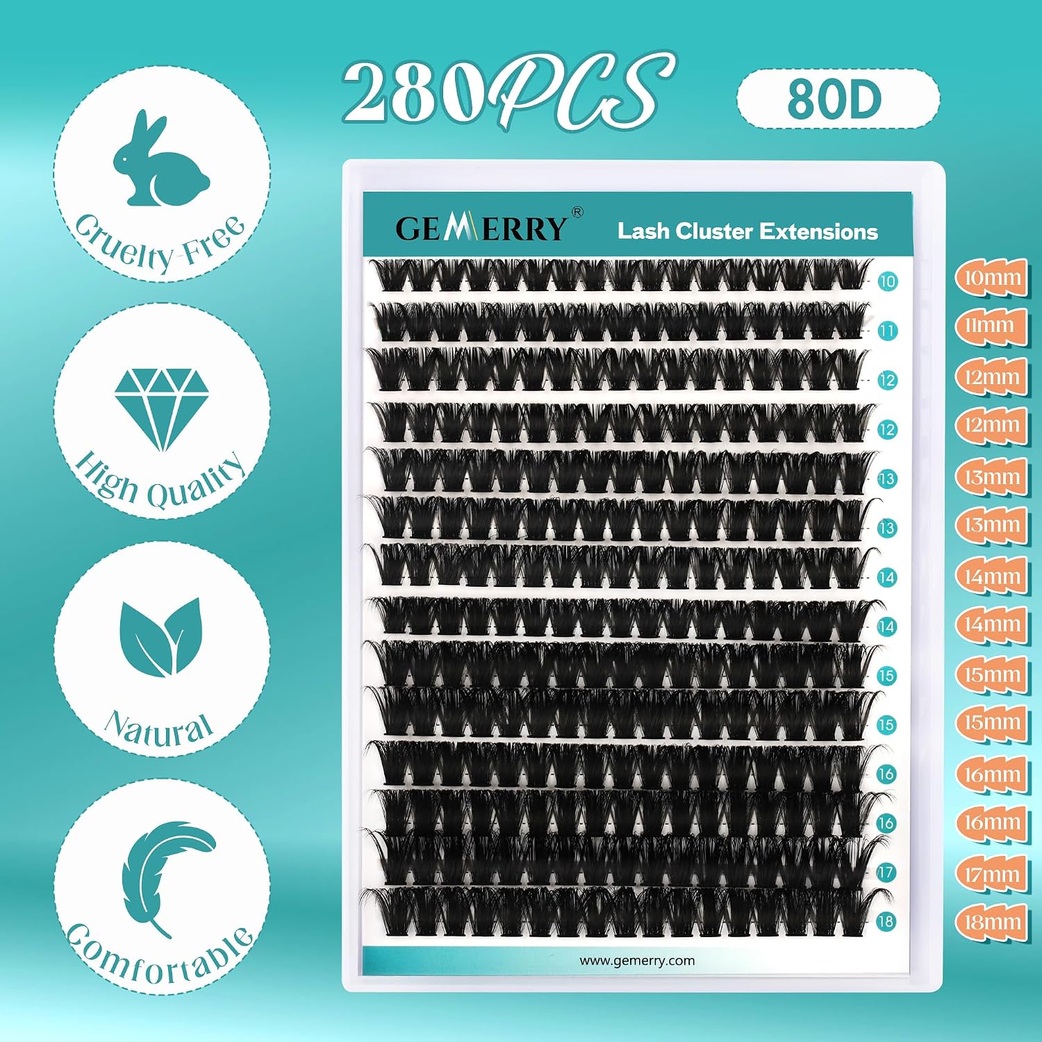 Thumbnail 1 de GEMERRY Einzelwimpern-Set 80D 10–18mm 🎀