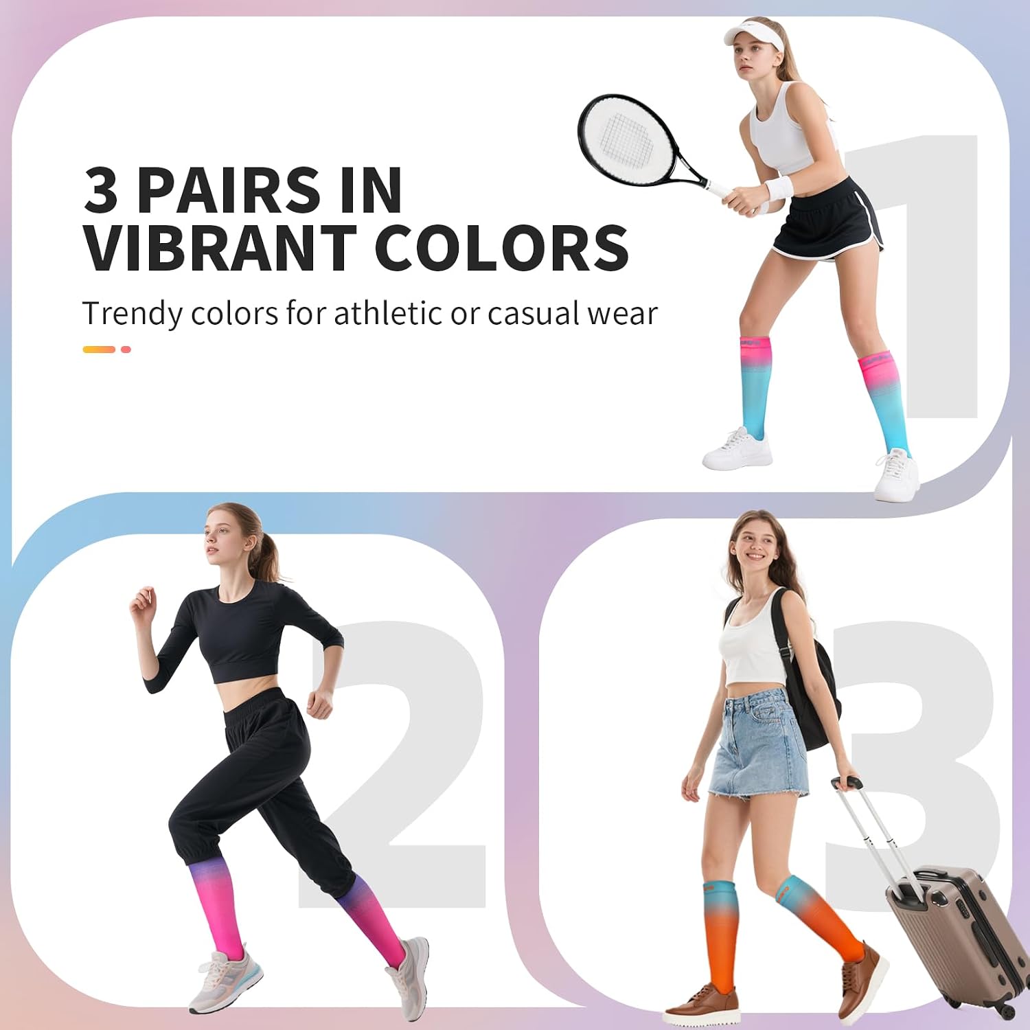 Detalle 1 de CAMBIVO CS00 Compression Socks, 15–20 mmHg, 3 Pairs for Work and Travel