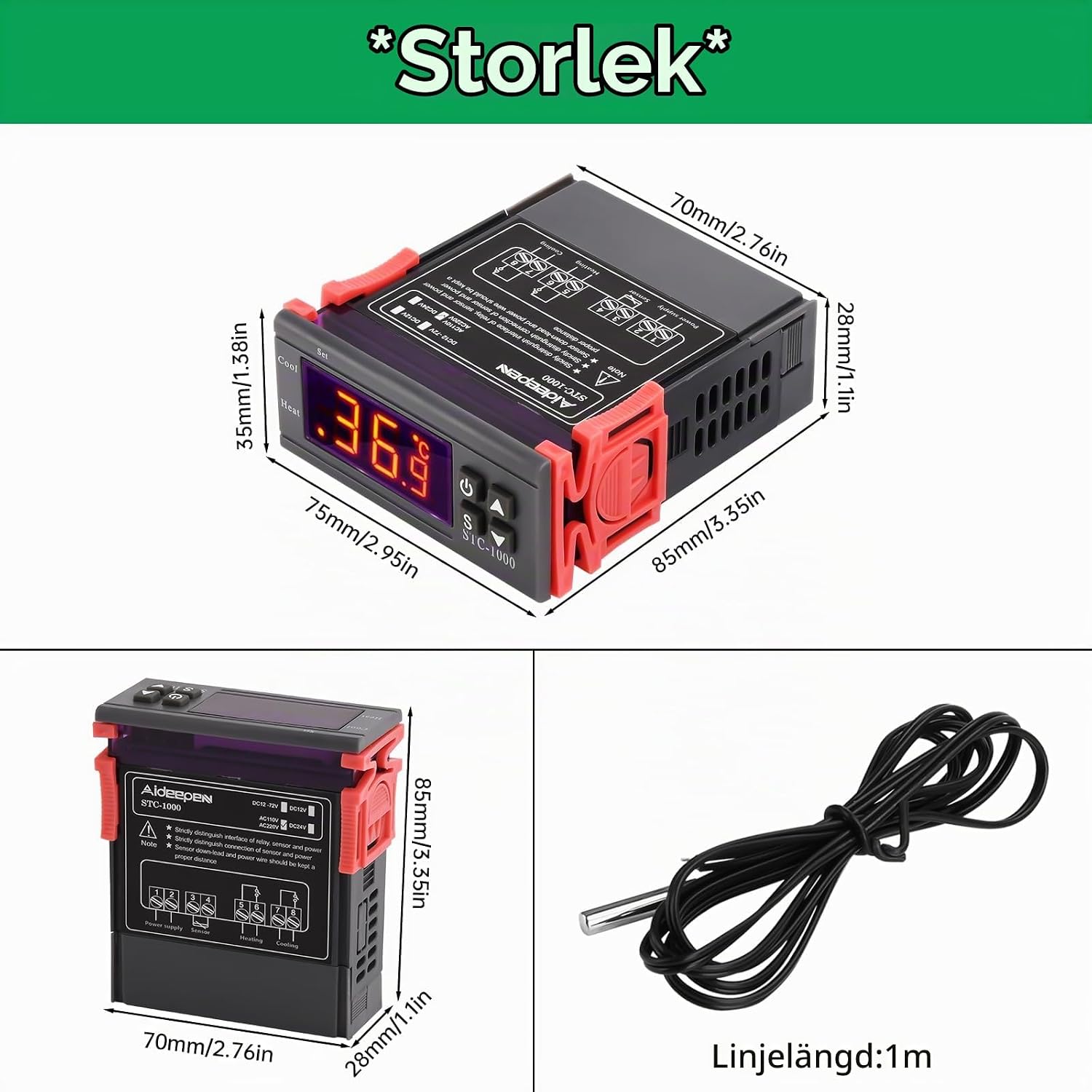 Thumbnail 1 de Aideepen STC-1000 temperaturregulator för värme och kyla med LCD och NTC 10K-givare