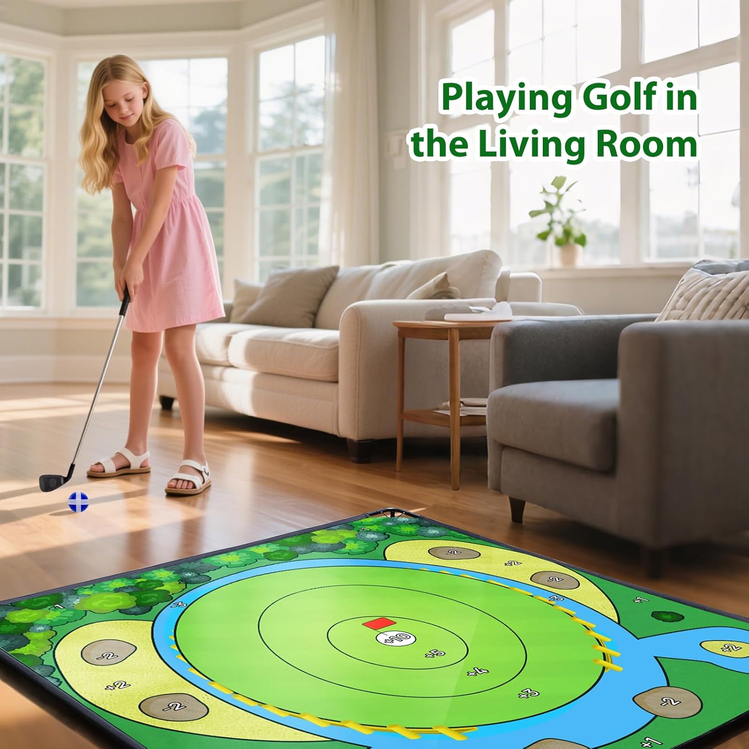 Detalle de Portable 70x70 Indoor/Outdoor Golf Chipping Practice Mat