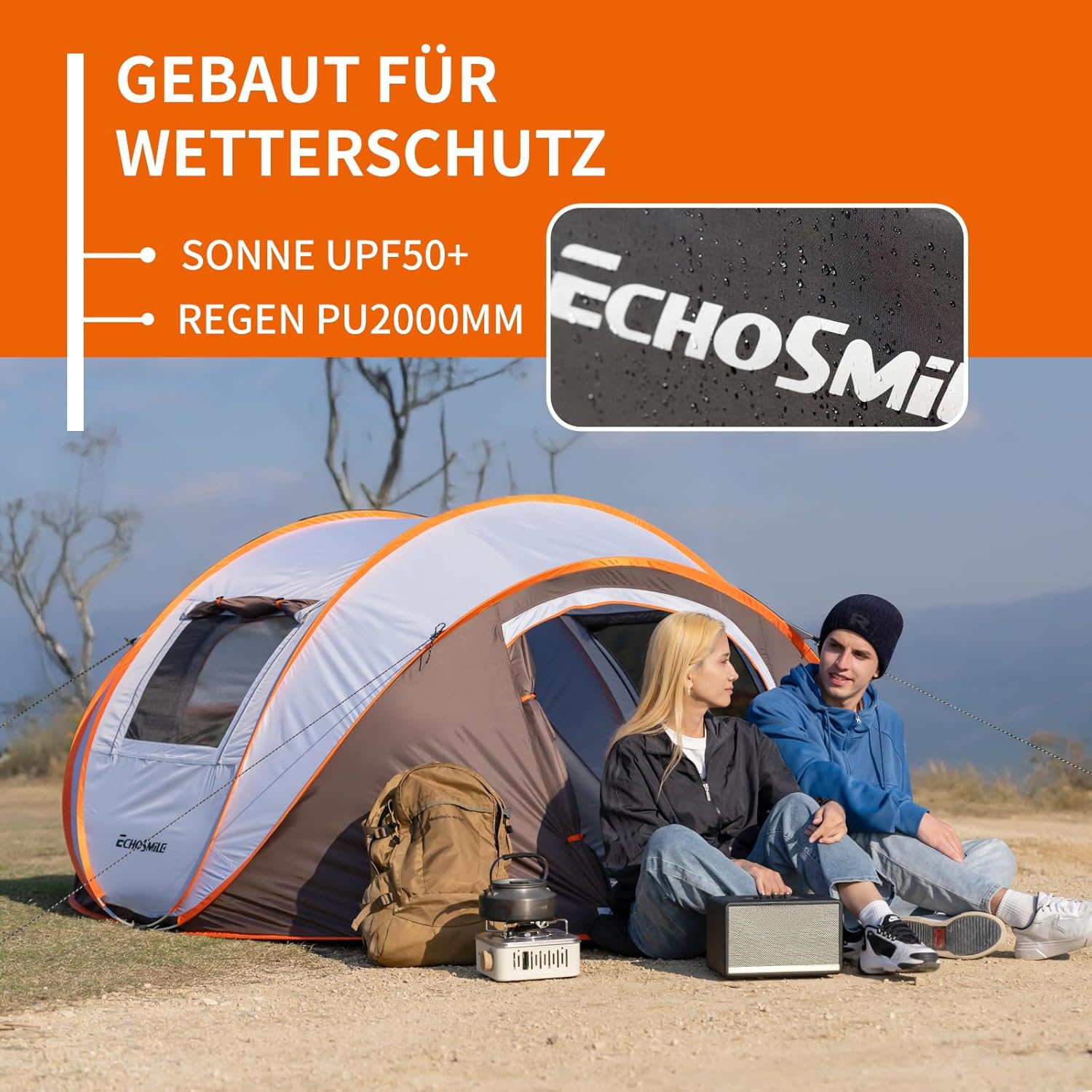 Detalle de EchoSmile Pop up Zelt 4–8 Personen – Schnelles Aufbaupaket für Familiencamping