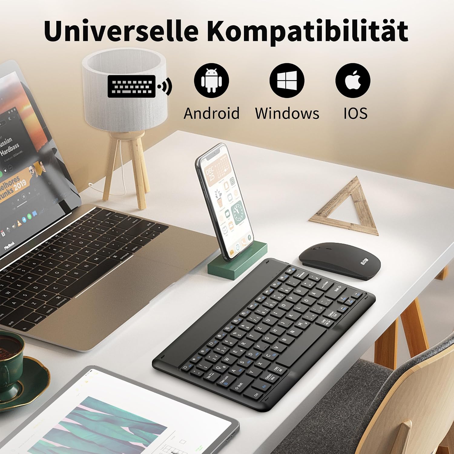 Detalle 2 de EasyAcc Deutsche Bluetooth-Tastatur für Windows, Android & iOS Tablets (QWERTZ, ultradünn, schwarz)