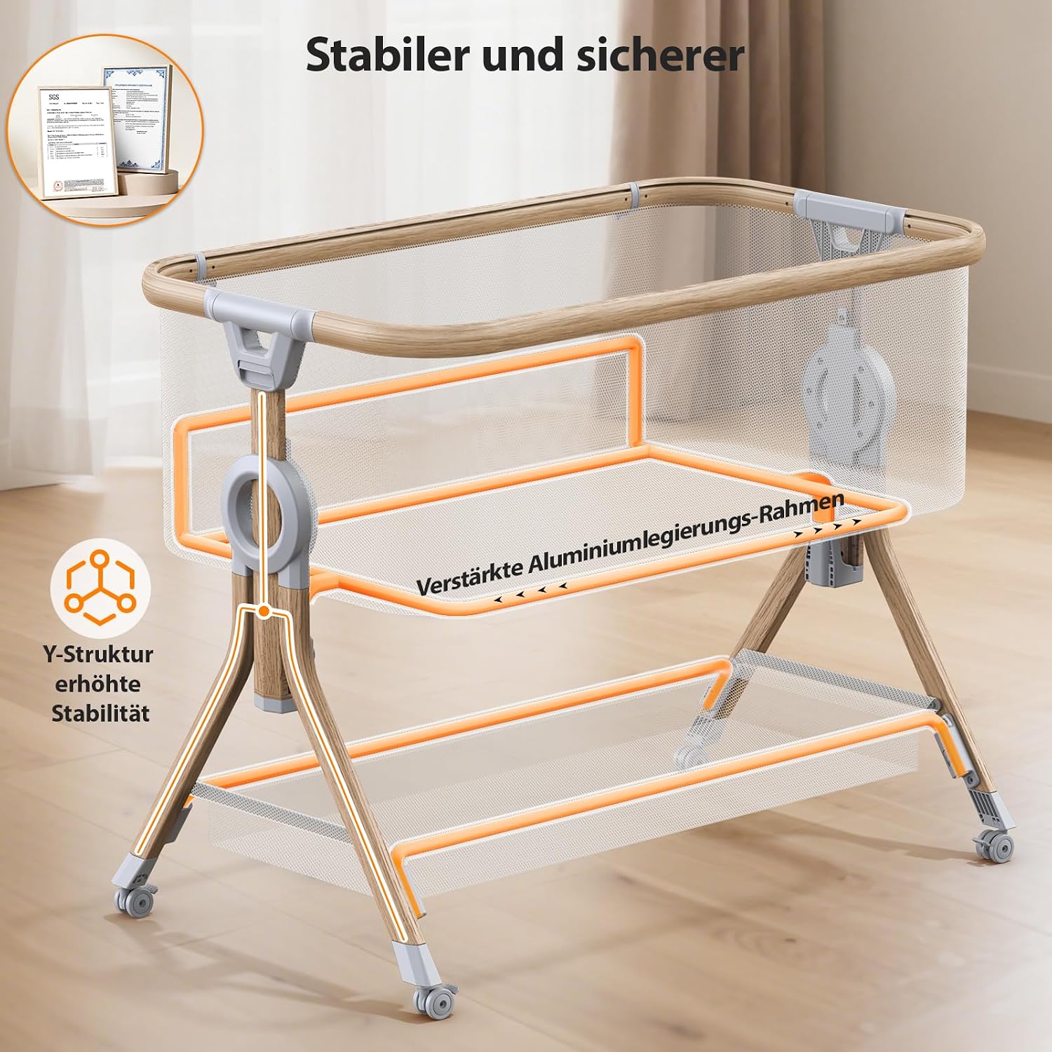 Thumbnail 2 de Larex Beistellbett Baby 3in1: Flexibles, sicheres System mit Moskitonetz und praktischer Ausstattung