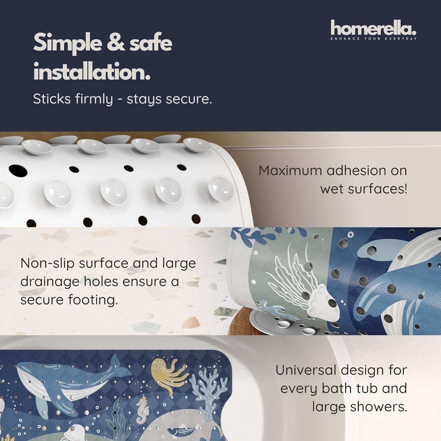 Thumbnail 3 de Homerella Bath Mat Non Slip Anti Mould Kids 100x40cm Deep Blue Sea