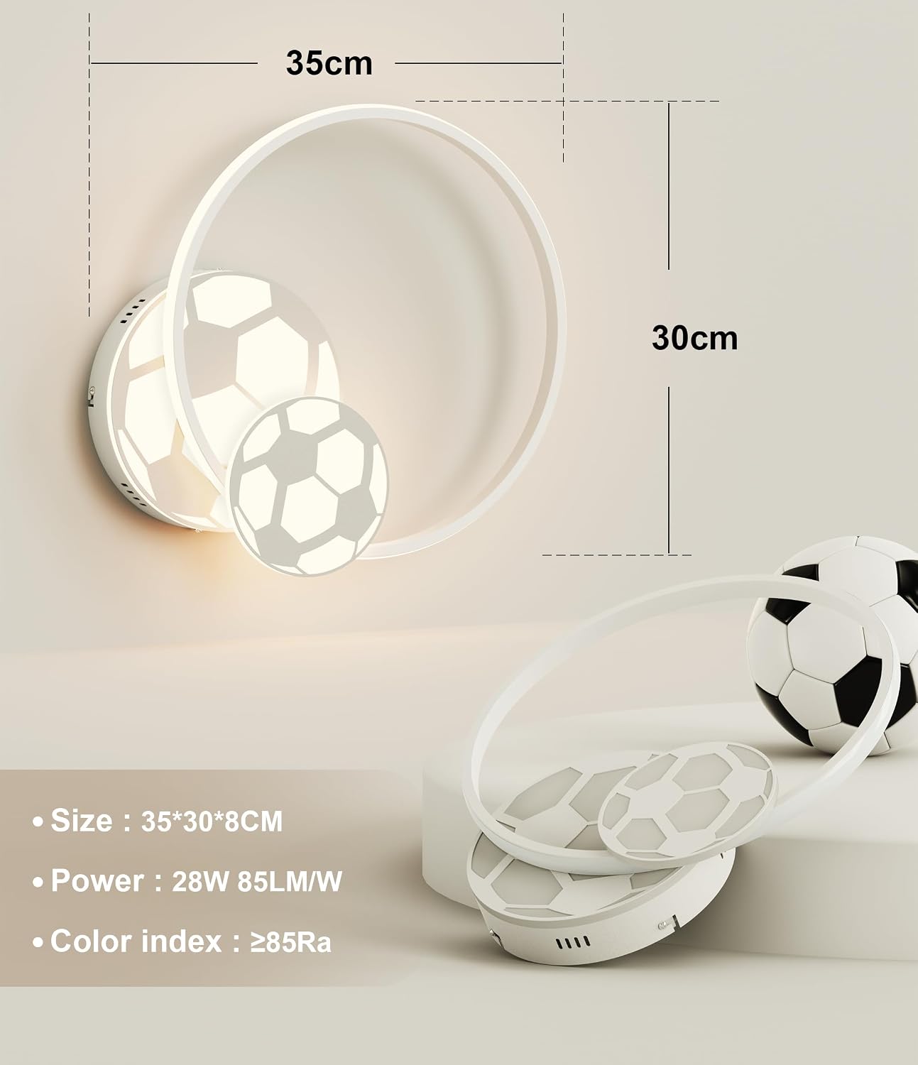 Detalle 2 de KAUCQI 35CM Plafoniera LED per Camera dei bambini, Dimmerabile e Con Telecomando – Design Calcio
