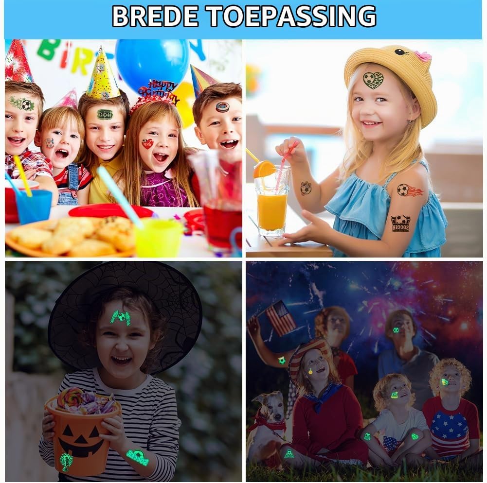 Thumbnail 6 de Aomig C2-N-A240614-FBA kindertatoeages, 20 voetbalvellen met glow-in-the-dark-effect