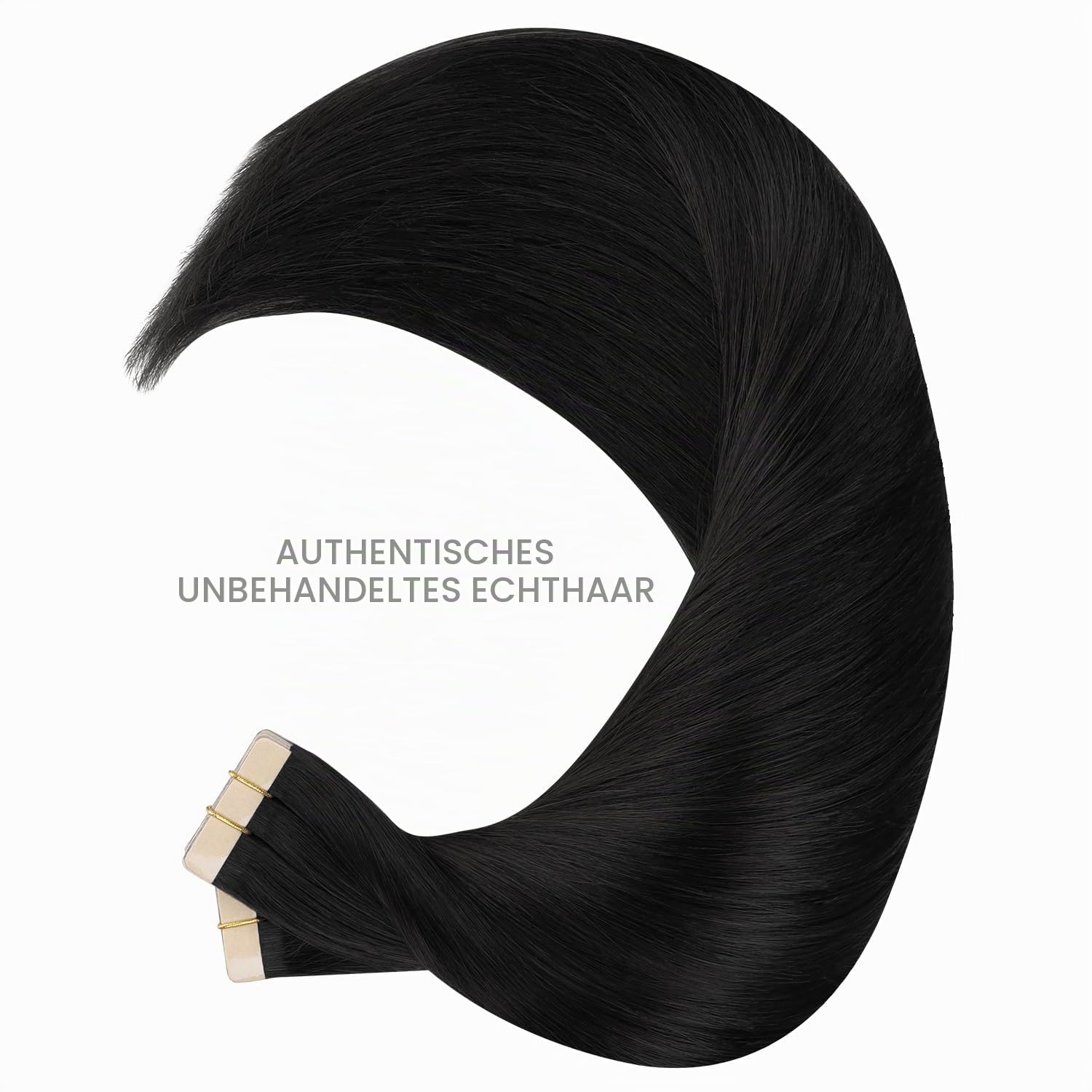 Detalle 2 de WENNALIFE Tape Extensions Echthaar – Tiefschwarz, 40 Stück, 30 cm