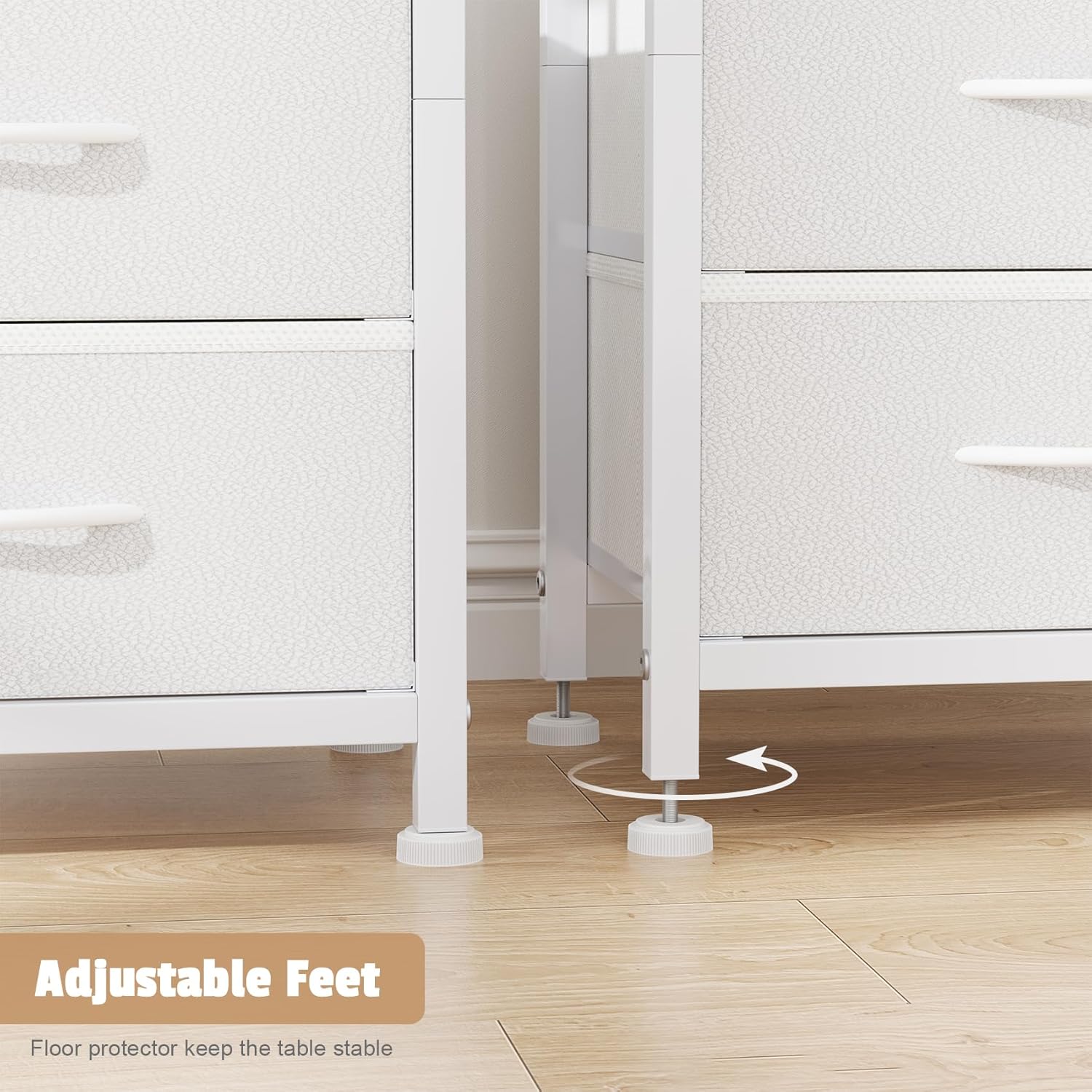 Thumbnail 6 de Yornoli Bedside Table with Charging Station – 40cm Wide, White with LED Lights and Fabric Drawers