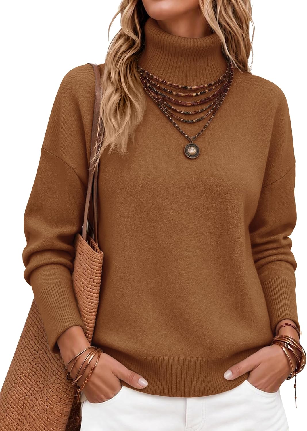 Detalle 1 de Zeagoo Women's Turtleneck Sweater with High-Low Hem