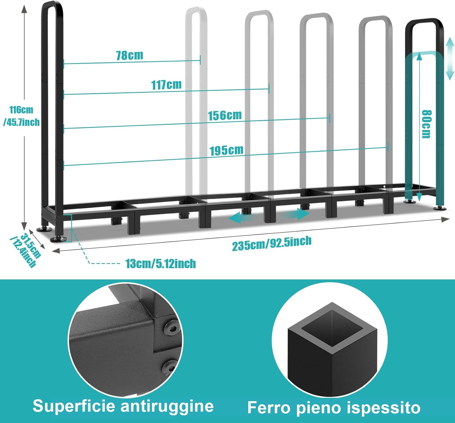 Detalle de Scaffale portalegna 235x32x116 cm