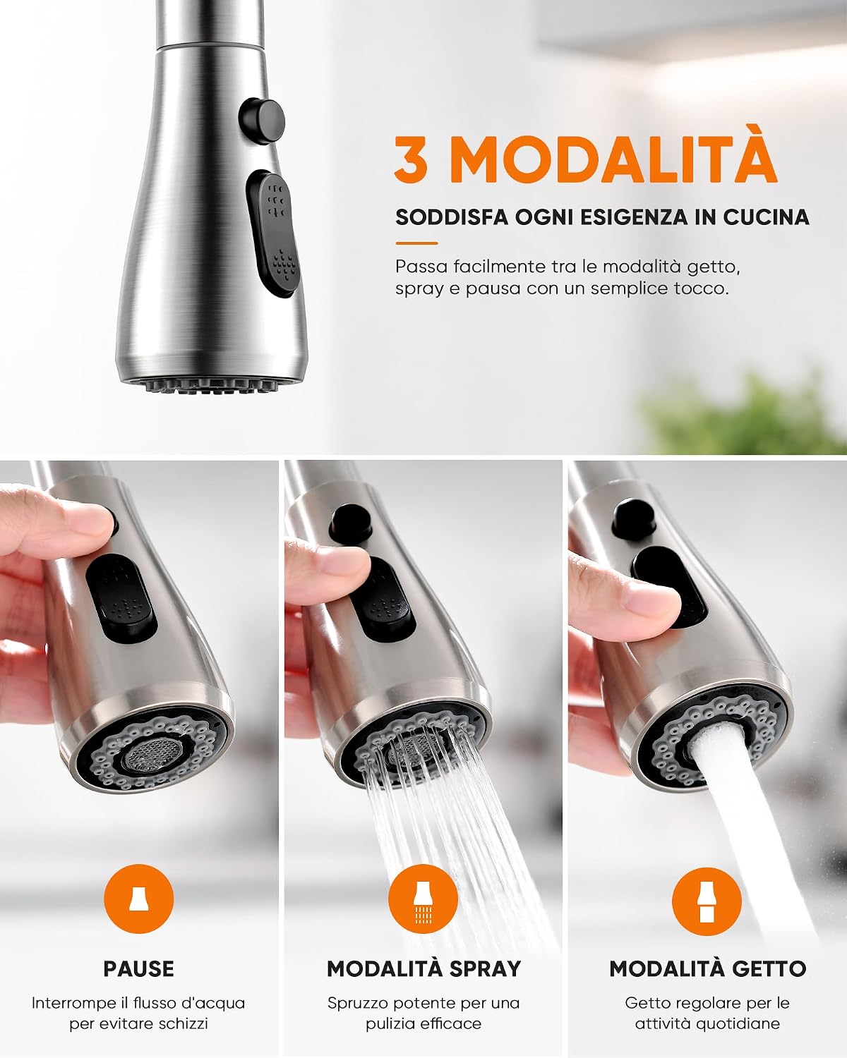 Detalle de Ibergrif M22137 Rubinetto Lavello Cucina con Doccia Estraibile, acciaio inox spazzolato
